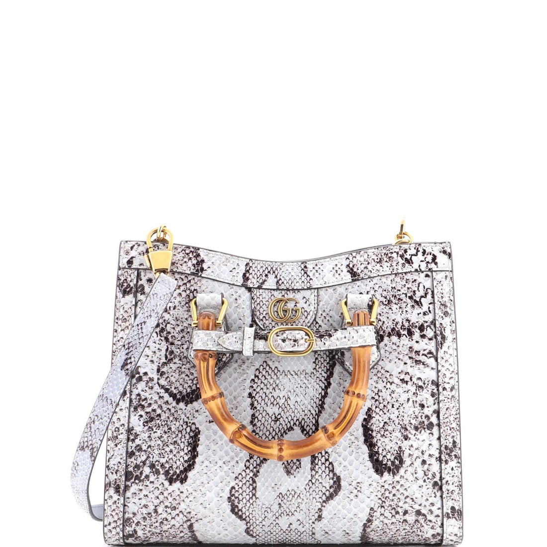 Diana Small Python Bamboo Handle Tote Gucci: Diana Small Python Bamboo Handle Tote Gucci Bamboo Python handle adds a unique touch to this vibrant blue Gucci Diana Small Tote, featuring a striking exterior design. The interior is lined with