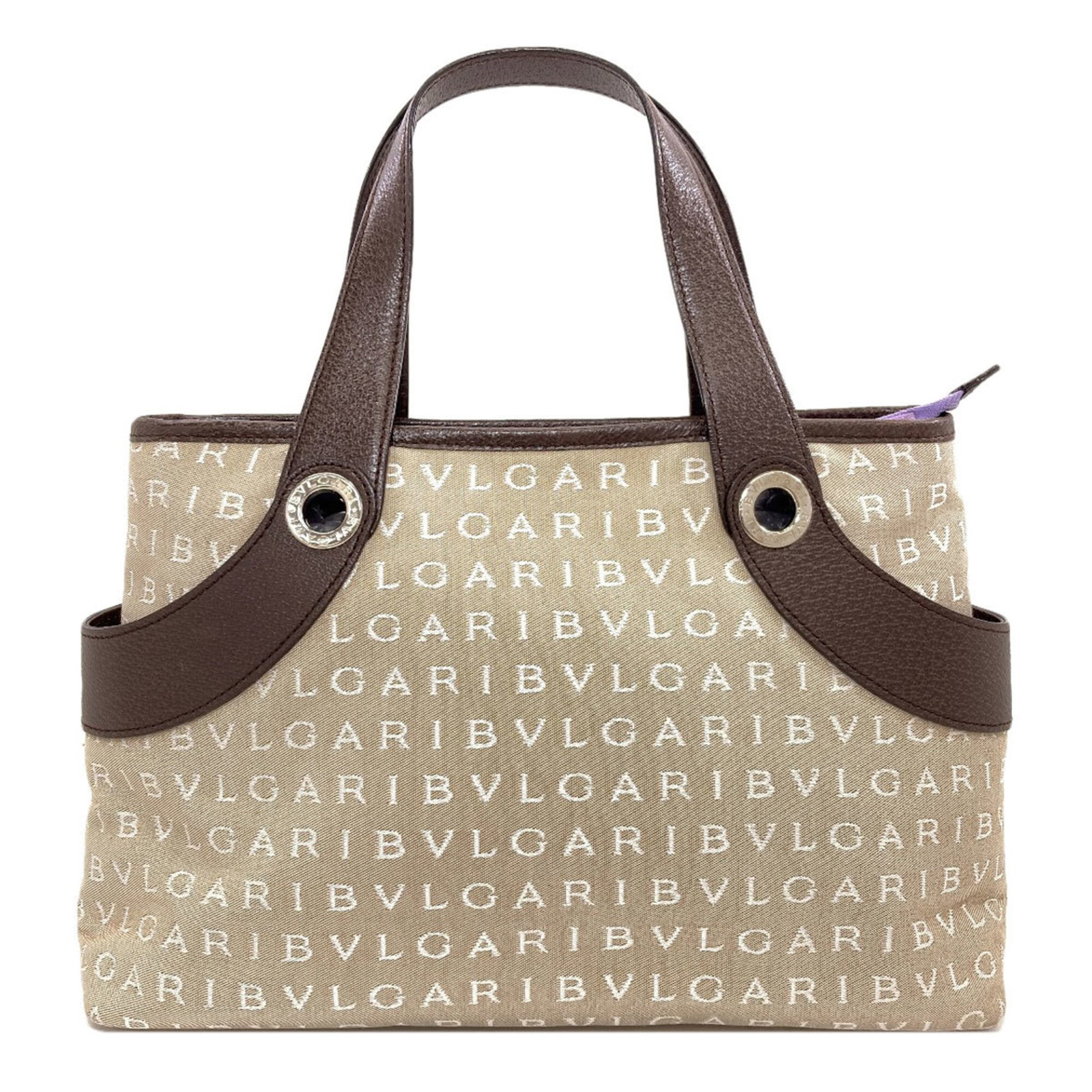 Bvlgari Handbag Canvas: Bvlgari Handbag Canvas Canvas Bvlgari Handbag in Beige and Brown. This Bvlgari handbag is made from canvas and features a unique beige and brown color combination. Its compact size, measuring 20cm x