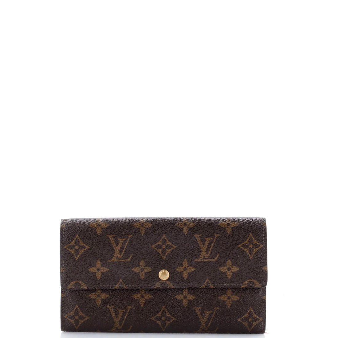 Canvas monogram Louis Vuitton Wallet Vintage Sarah: Canvas monogram Louis Vuitton Wallet Vintage Sarah Brown canvas monogram Louis Vuitton Vintage Sarah wallet with gold hardware, featuring a classic design with a signature on the exterior. This pre-ow