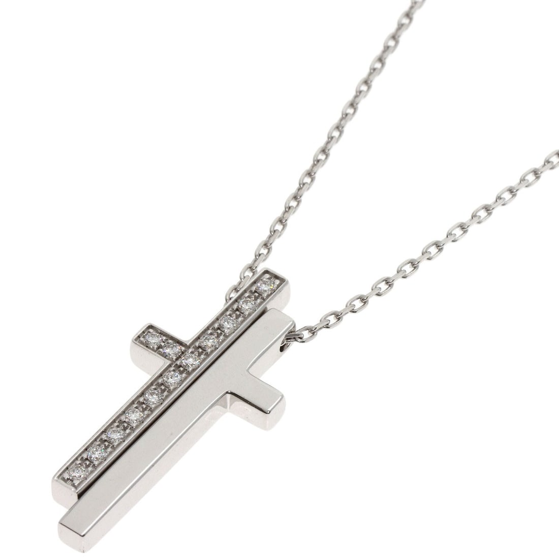 Gucci Diamond Cross Necklace K18 White Gold: Gucci Diamond Cross Necklace K18 White Gold K18 White Gold Diamond Cross Necklace boasts a striking design with a diamond main stone. The necklace features an open closure and measures 18.8 inches in