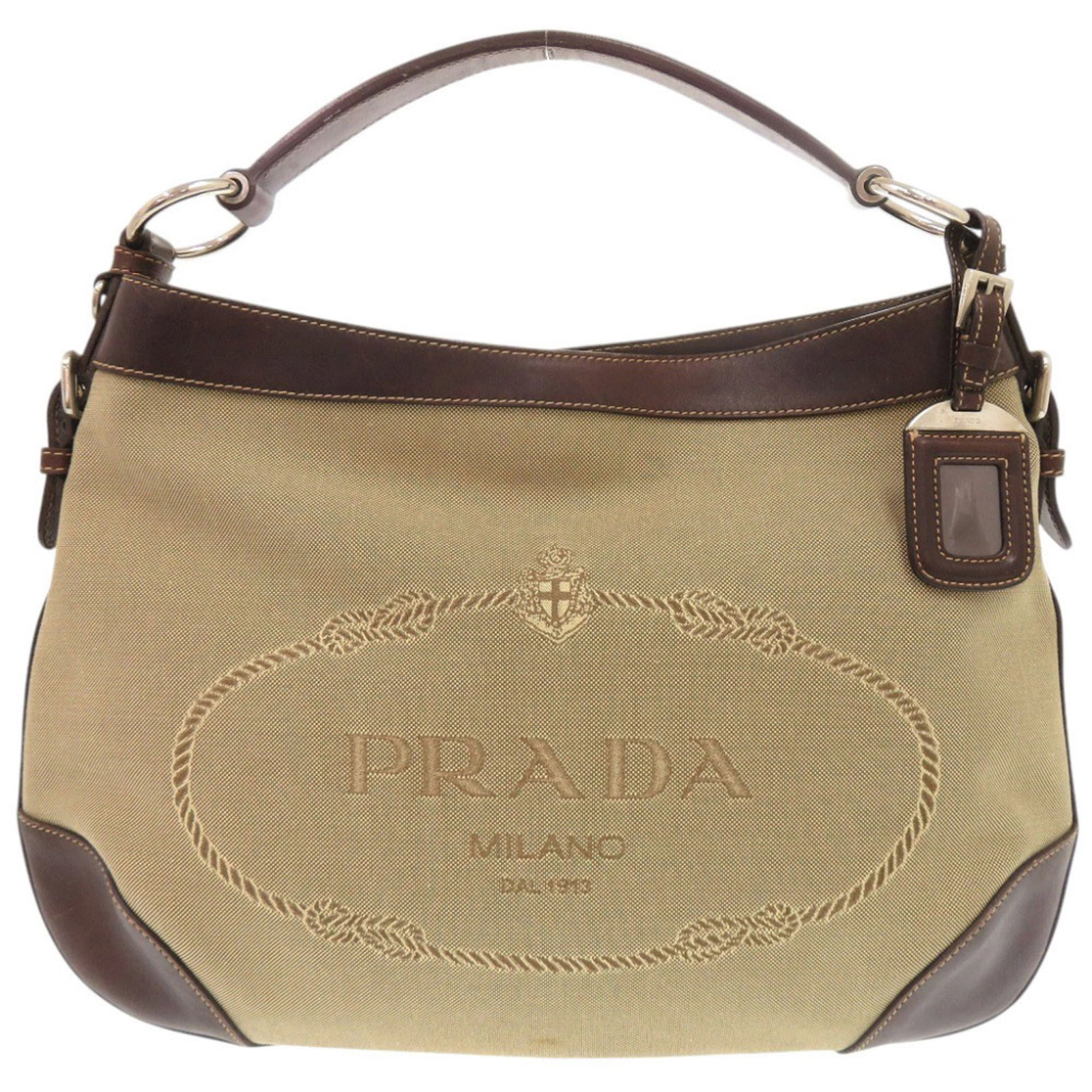 Canvas Leather Prada Bag Shoulder: Canvas Leather Prada Bag Shoulder Canvas Leather Prada Bag Shoulder - A stylish and versatile shoulder bag made from canvas and leather, featuring a classic design with a signature brown and beige