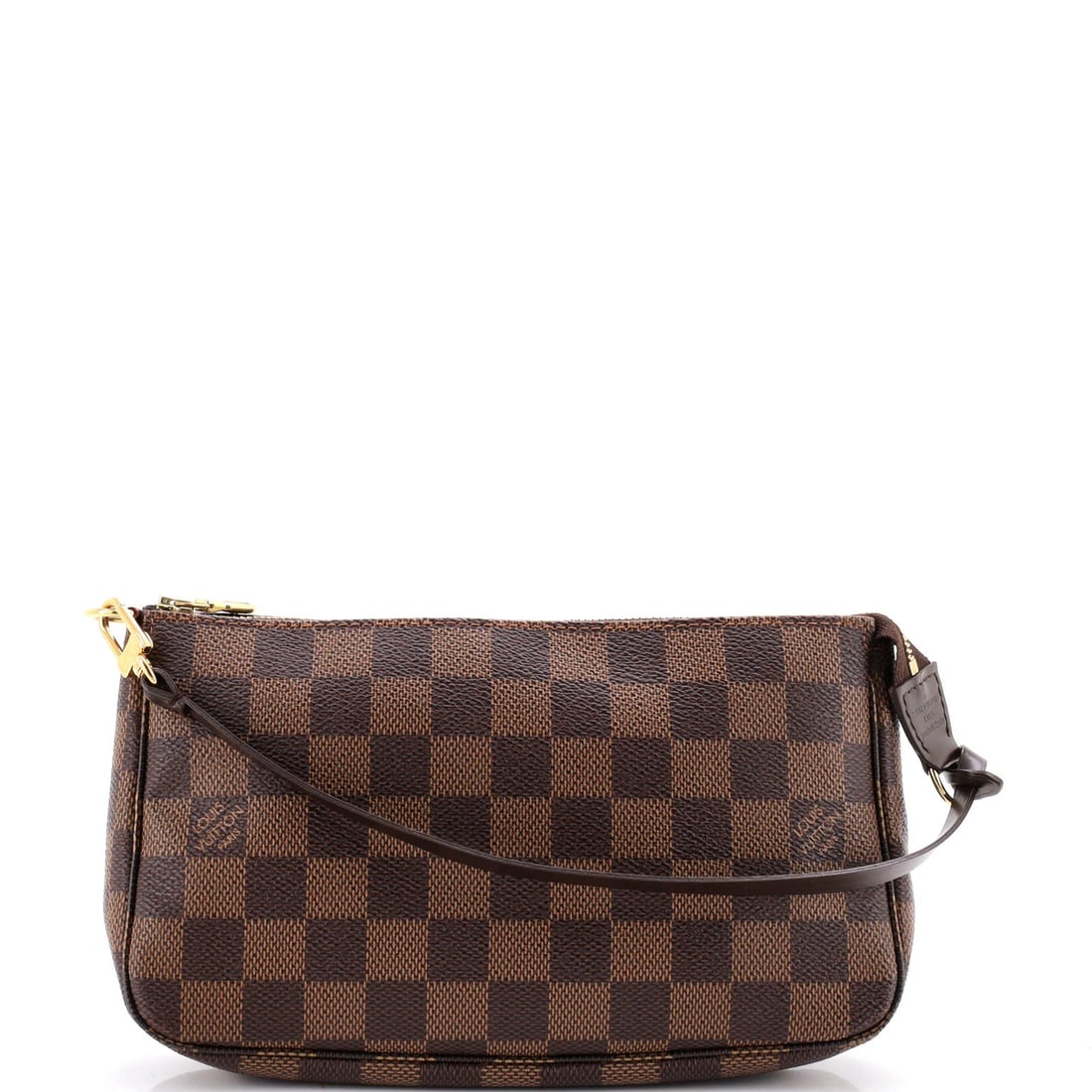 Vuitton Accessoires Louis Damier Pochette: Vuitton Accessoires Louis Damier Pochette The Louis Vuitton Pochette Accessoires Damier in brown canvas coated exterior and red fabric interior is a stylish and functional clutch. Measuring 6" in hand
