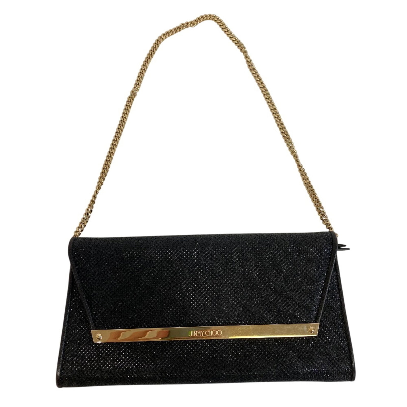 Jimmy Choo Leather Bag: Jimmy Choo Leather Bag Black leather shoulder bag with a sleek design, measuring 12.3cm x 23.5cm x 2cm. Made from high-quality leather, this bag features a classic style that suits both men and