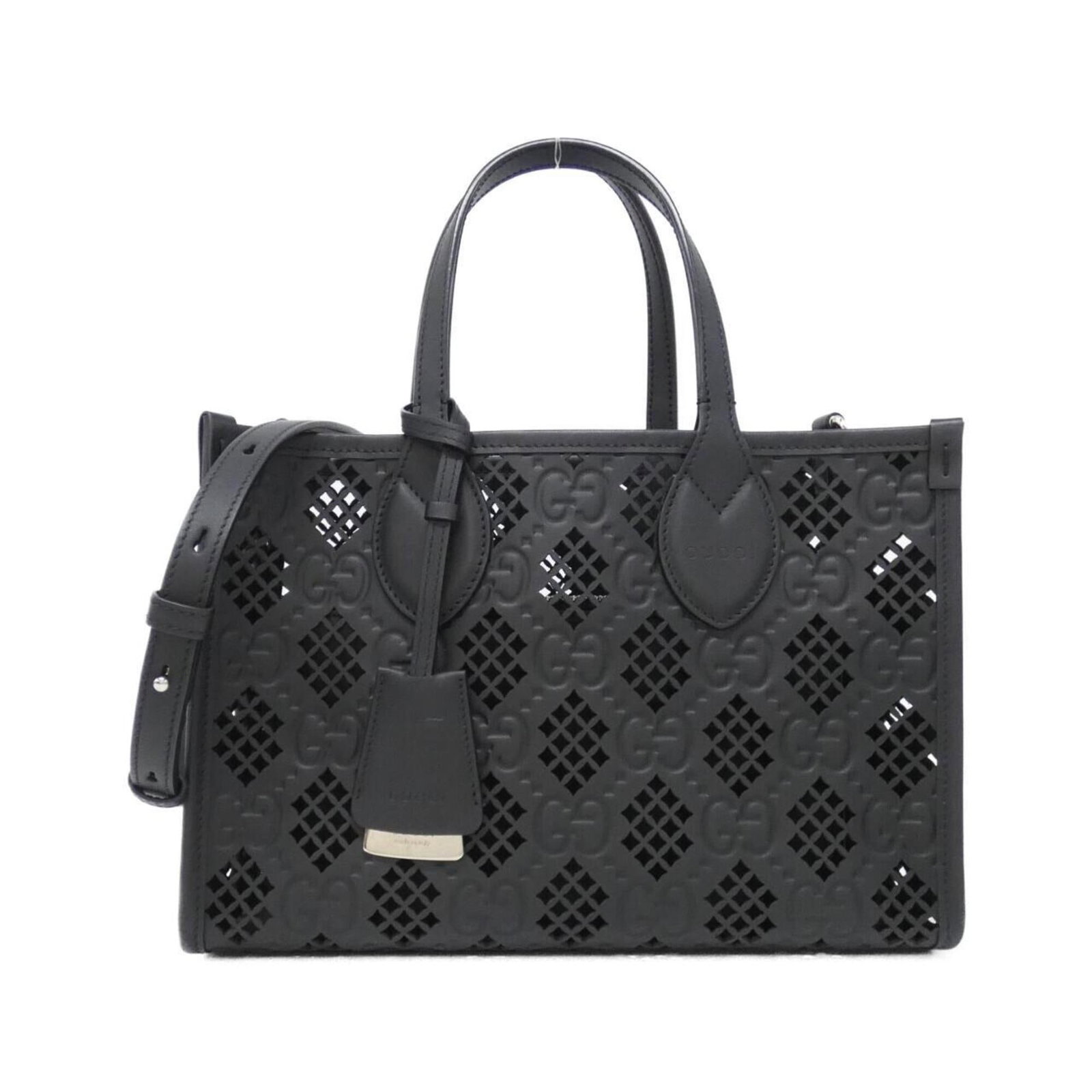 Gucci Leather Pouch Handbag: Gucci Leather Pouch Handbag Gucci Leather Pouch Handbag in Black with Silver Hardware, featuring the iconic GG leather design. This stylish and compact handbag measures 20cm x 28cm x 10cm, making it a