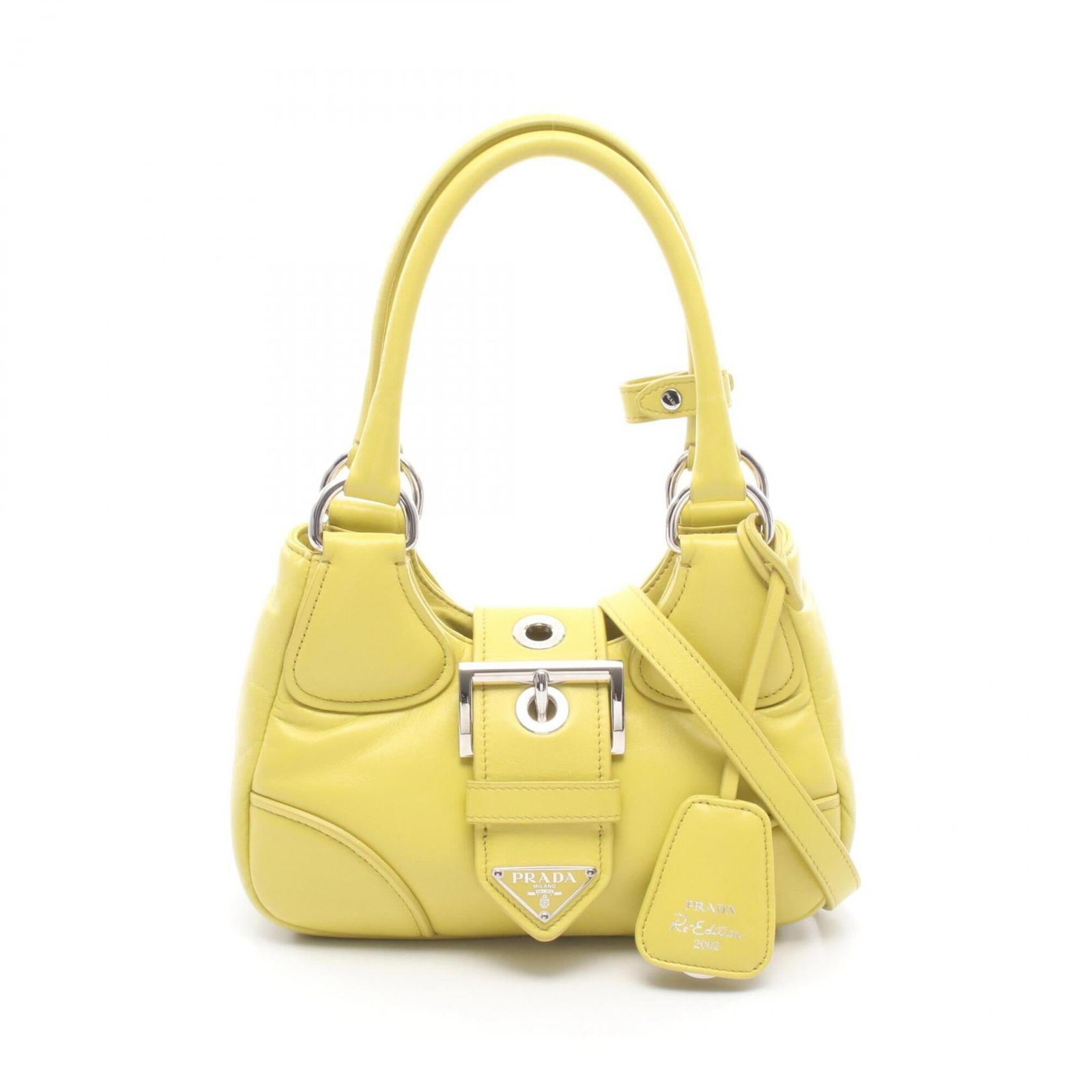 Handbag Leather Prada: Handbag Leather Prada Yellow Prada leather handbag with dimensions 13cm x 22cm x 7.5cm. This handbag is made of leather and features a yellow color. It is a women's handbag with a size of 5.11'' x