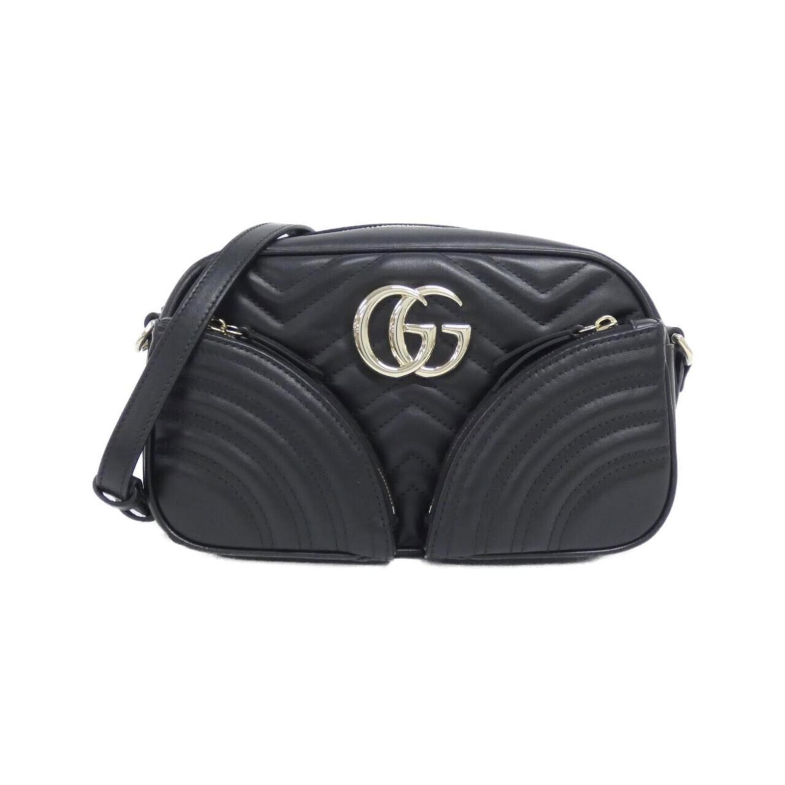 Shoulder Bag Leather: Shoulder Bag Leather Black leather shoulder bag with gold hardware, featuring a strap closure and adjustable strap length. Made from high-quality leather, this bag measures 15cm x 24.5cm x 9cm and wei