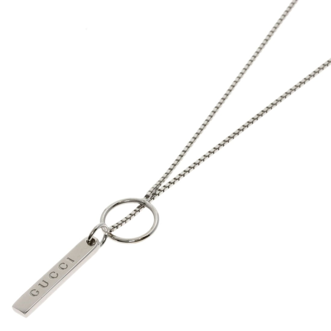 White Gold K18 Lariat Necklace Gucci: White Gold K18 Lariat Necklace Gucci K18 White Gold Lariat Necklace from GUCCI boasts a sleek, silver-toned design with a 20.4-inch length. This elegant necklace features K18 white gold material and