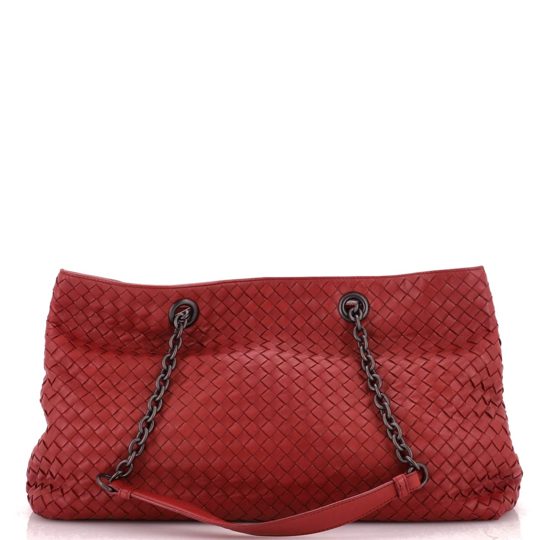 Veneta Bottega Tote Chain Double Intrecciato Large Nappa: Veneta Bottega Tote Chain Double Intrecciato Large Nappa Burgundy leather exterior with intricate Double Chain Tote Intrecciato Nappa design, featuring a classic shoulder bag style with a spacious