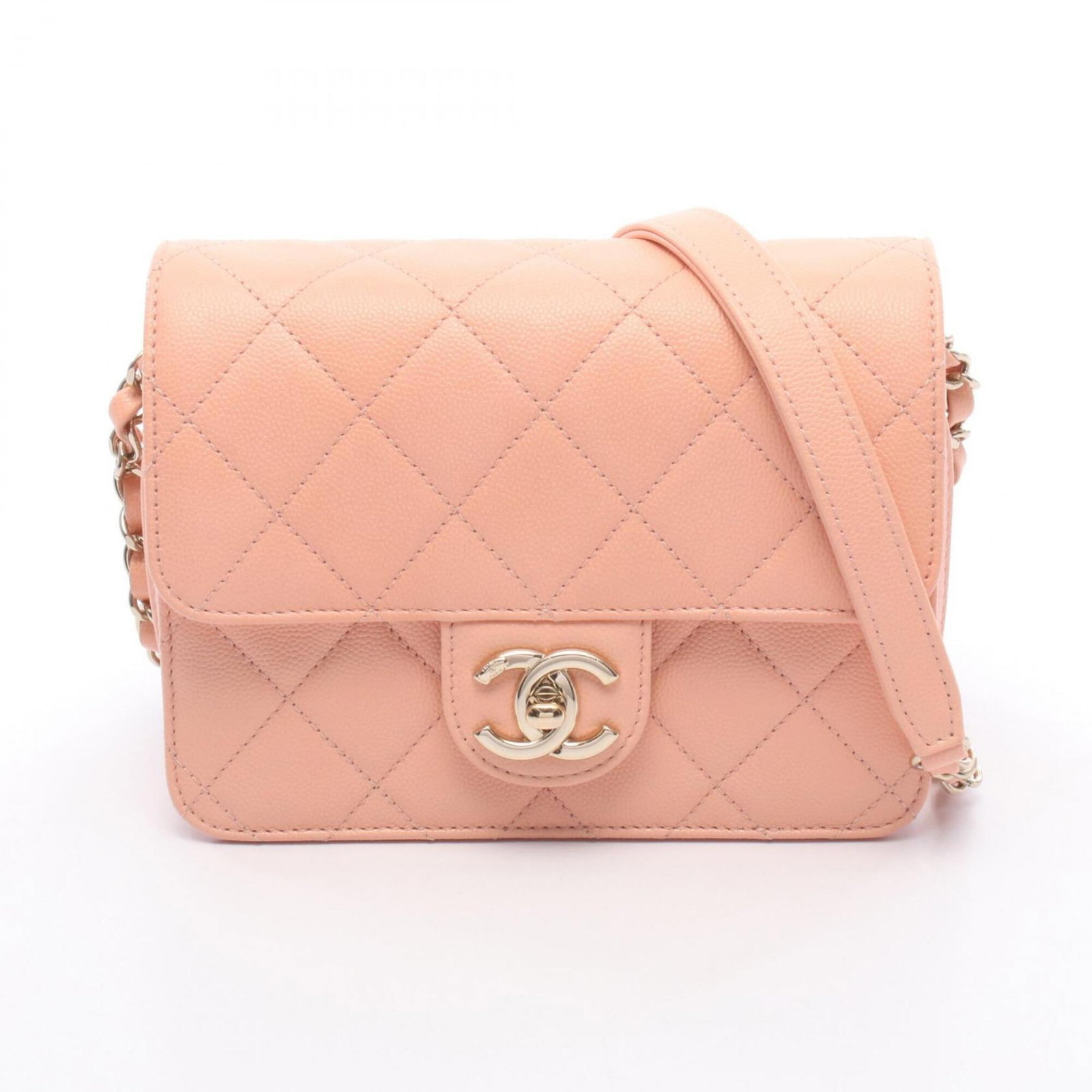 Calfskin Grained Shoulder Bag Handbag: Calfskin Grained Shoulder Bag Handbag Calfskin Grained Shoulder Bag Handbag in Pink. This Chanel-style handbag features a classic design with a grained calfskin material, gold hardware, and a