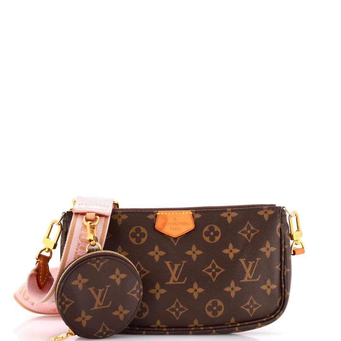 Louis Vuitton Monogram Canvas Pochette Multi Accessoires: Louis Vuitton Monogram Canvas Pochette Multi Accessoires Brown Louis Vuitton Monogram Canvas Pochette Multi Accessoires Bag. Features a cross body design with a 10" handle drop and 20" strap drop, mea