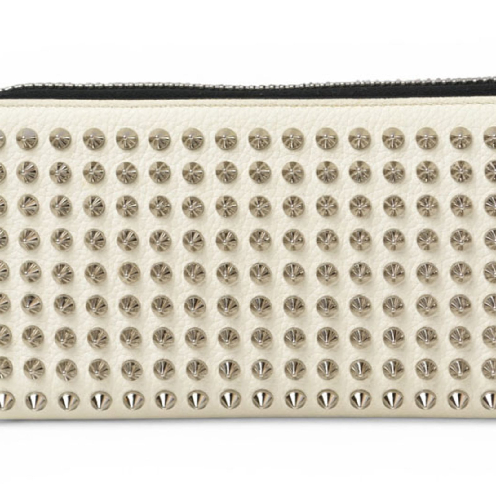 Long Wallet Leather Christian Louboutin Bi Fold: Long Wallet Leather Christian Louboutin Bi Fold White leather Christian Louboutin bi-fold wallet with a zipper closure, featuring two inner pockets, a bill slot, a coin purse, and 12 card slots. Measu