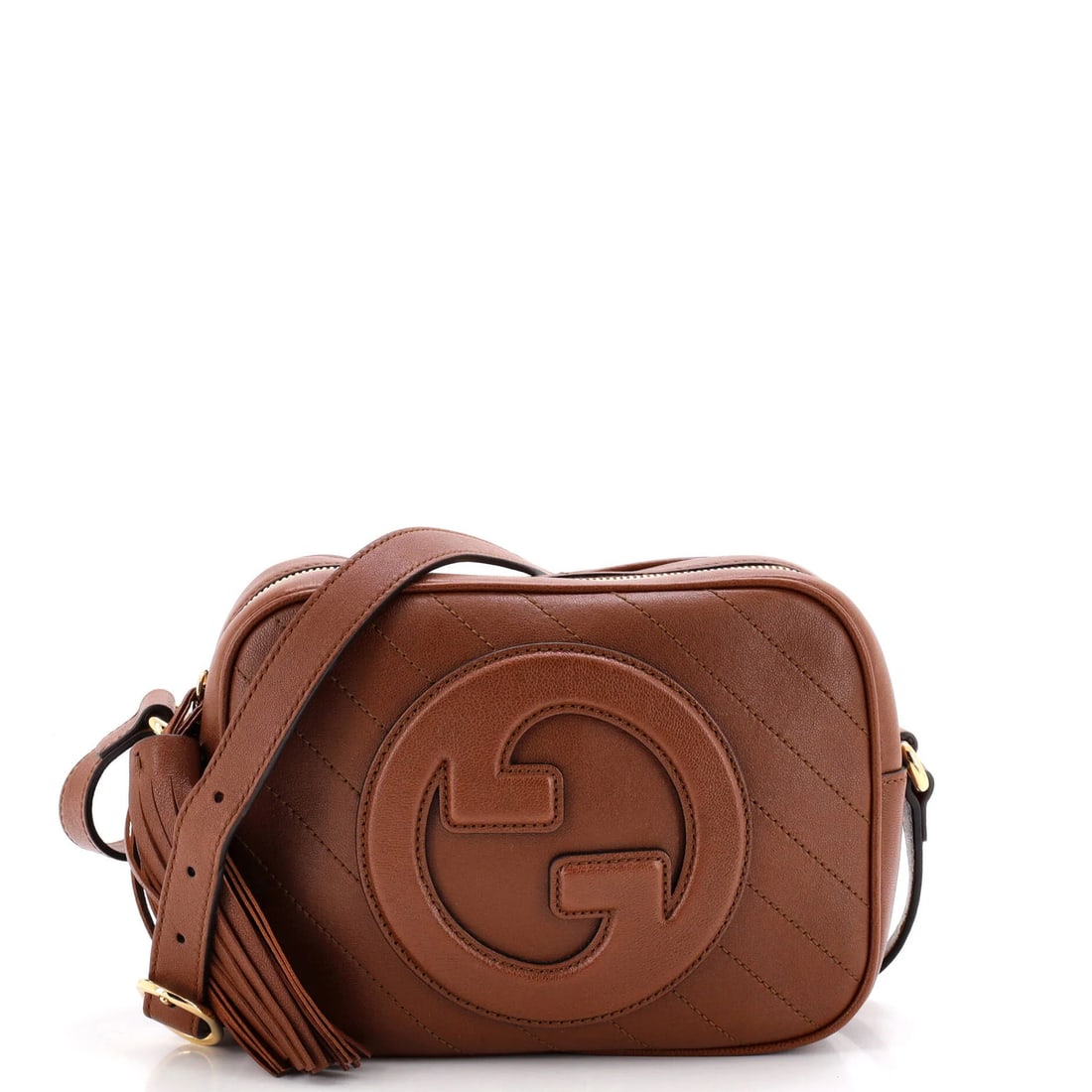 Gucci Small Quilted Diagonal Leather Camera NM Shoulder Bag Blondie: Gucci Small Quilted Diagonal Leather Camera NM Shoulder Bag Blondie Small Quilted Diagonal Leather Camera Bag in Brown, featuring a classic Gucci design with minor scuffs and creases, and gold
