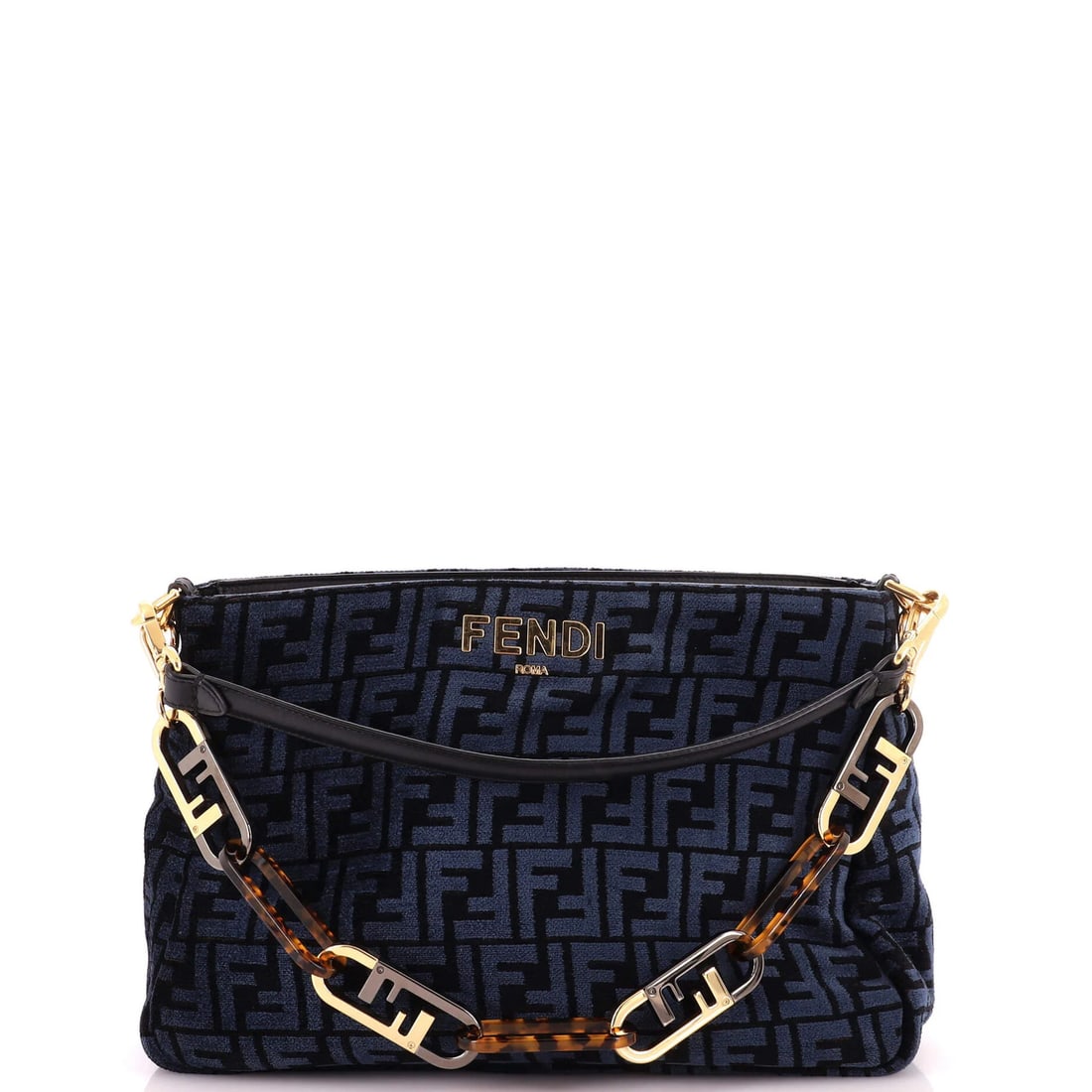 Zip Fendi O'Lock Chenille Bag Shoulder Zucca: Zip Fendi O'Lock Chenille Bag Shoulder Zucca The Fendi O'Lock Chenille Bag Shoulder Zucca boasts a striking blue chenille exterior and a sleek, zip closure. Measuring 9" tall, 13" wide, and 5.5"