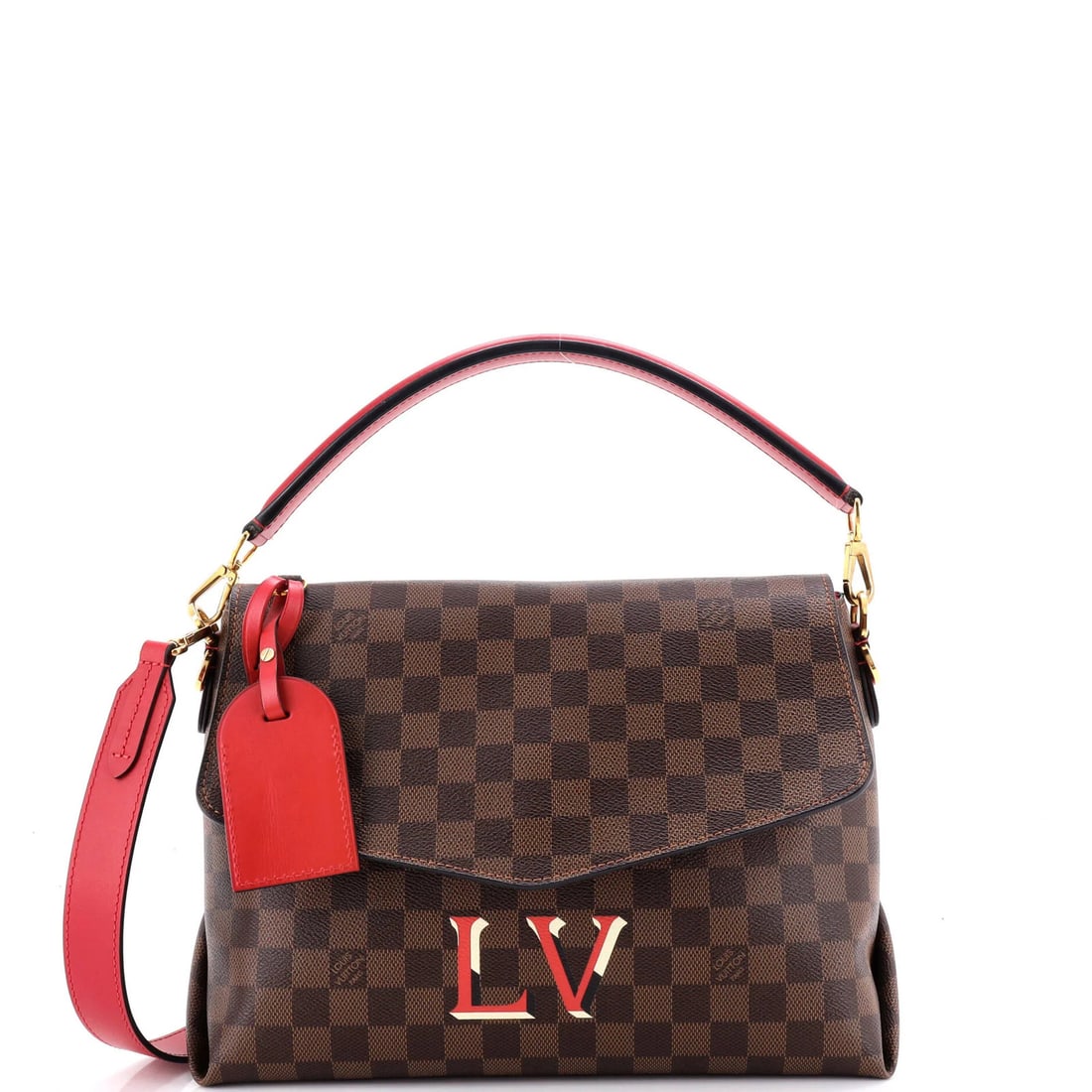 Damier MM Handbag Beaubourg Louis: Damier MM Handbag Beaubourg Louis Brown Damier MM Beaubourg Louis Vuitton Handbag with Gold Hardware, featuring a classic canvas coated exterior and a striking red microfiber interior. Measuring 9.5"