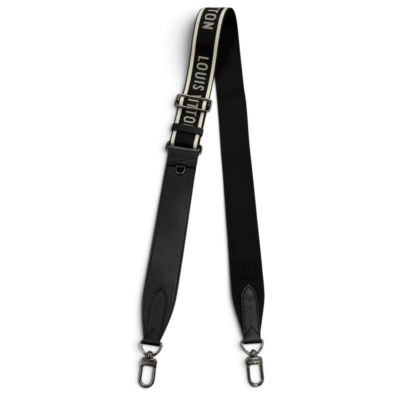 Leather Strap Louis Vuitton: Leather Strap Louis Vuitton Black Leather Strap from Louis Vuitton, measuring 129cm x 5cm, made from high-quality leather. This strap bears a signature, a notable feature of the item. Item Specifics: