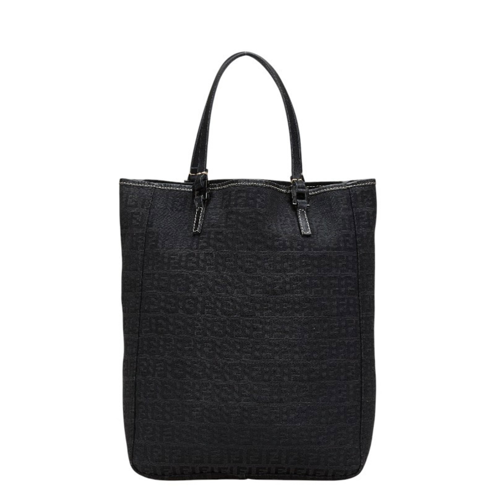 Canvas Leather Handbag Fendi Pouch: Canvas Leather Handbag Fendi Pouch Canvas Leather Fendi Pouch in Black. This Fendi Zucchino handbag features a canvas and leather construction, with a signature and open closure. Measuring 30cm x