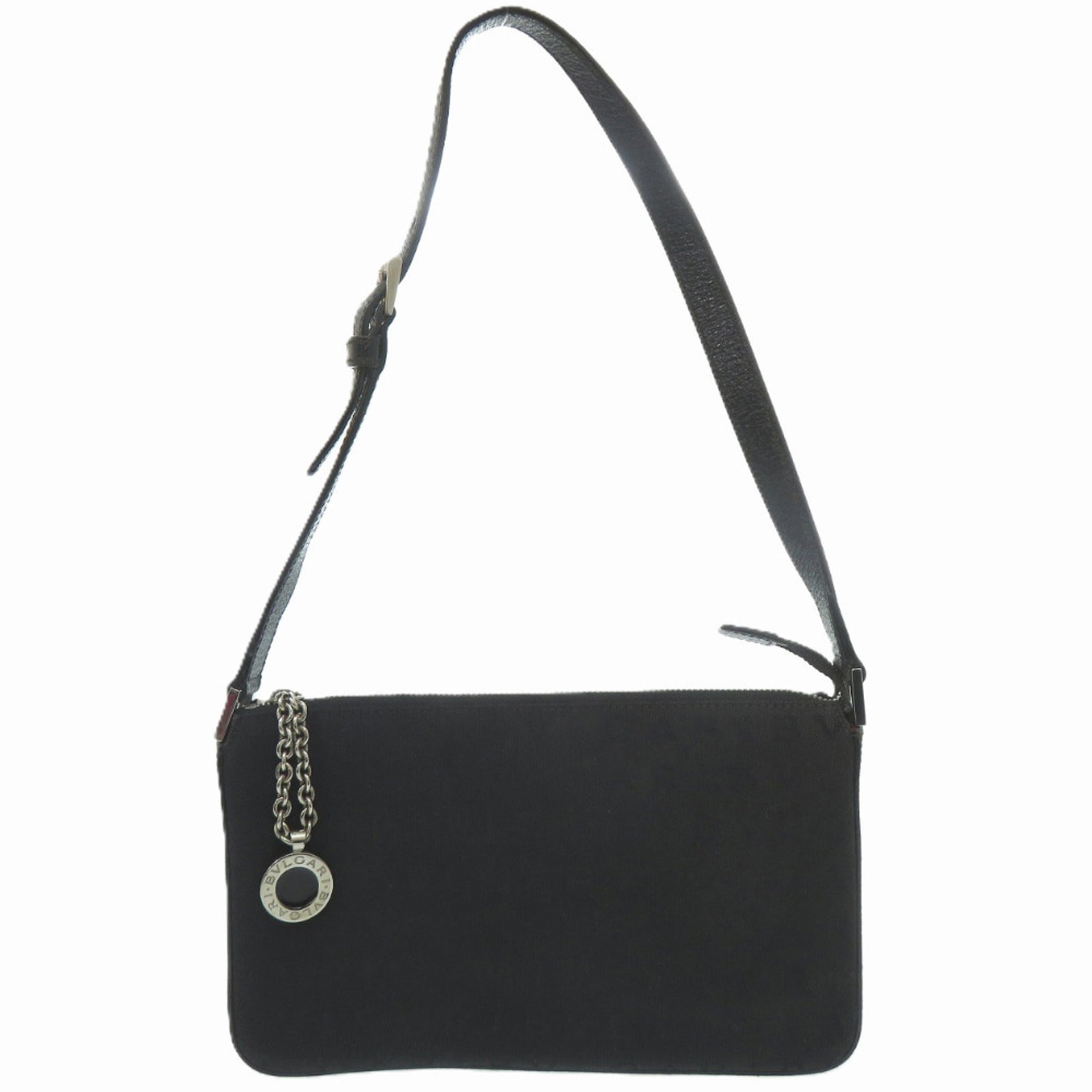 Canvas Leather Bag Shoulder Bvlgari: Canvas Leather Bag Shoulder Bvlgari Canvas Leather Bag by Bvlgari: A sleek and sophisticated shoulder bag made from canvas and leather, featuring a classic black design. Measuring 14cm x 22.5cm x