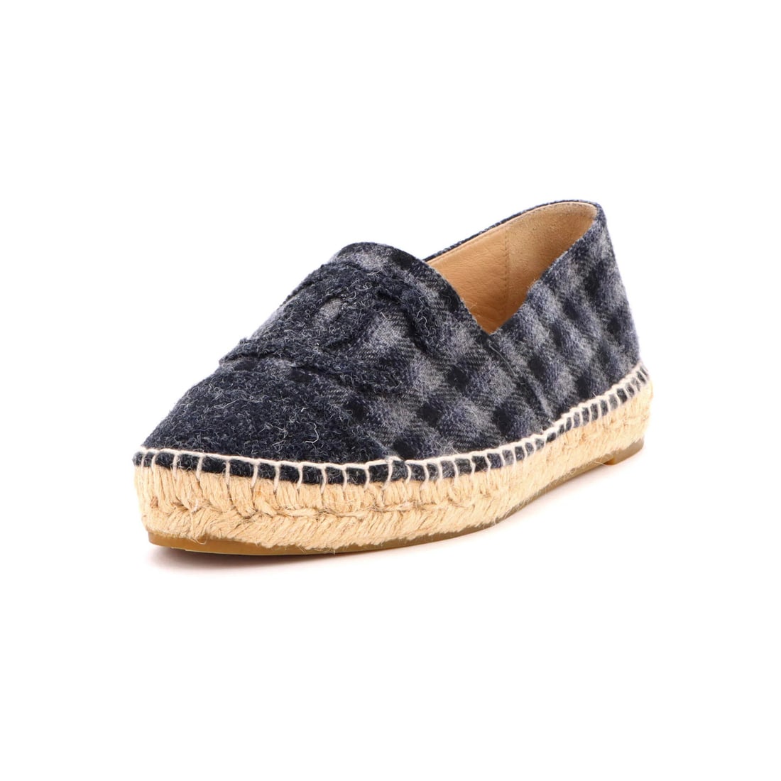 Chanel Espadrilles Wool CC Cap Toe Women's: Chanel Espadrilles Wool CC Cap Toe Women's Velvet and wool blend in a classic Chanel design, the CC Cap Toe Espadrilles feature a timeless gray color. With a neutral leather interior, these shoes show