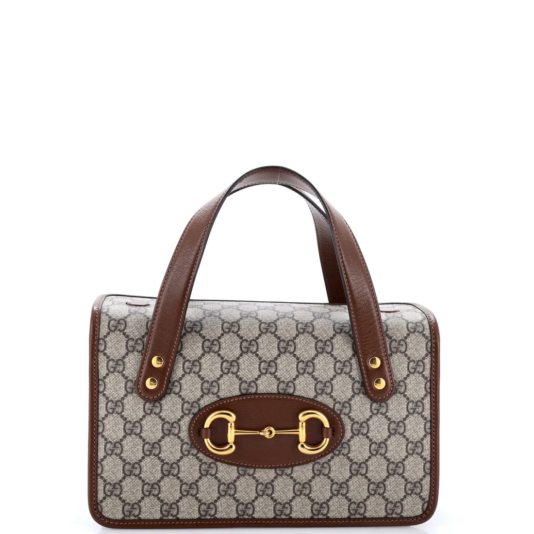 Gucci Horsebit 1955 Boston Bag GG Coated Canvas Small: Gucci Horsebit 1955 Boston Bag GG Coated Canvas Small The Gucci Horsebit 1955 Boston Bag GG Coated Canvas Small boasts a timeless design with a classic brown exterior and neutral interior, featuring