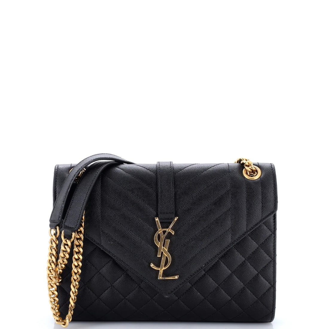 Saint Laurent Classic Monogram Envelope Satchel Mixed Matelasse Leather Medium: Saint Laurent Classic Monogram Envelope Satchel Mixed Matelasse Leather Medium Black Saint Laurent Classic Monogram Envelope Satchel in mixed matelasse leather, featuring a medium size with a 12"