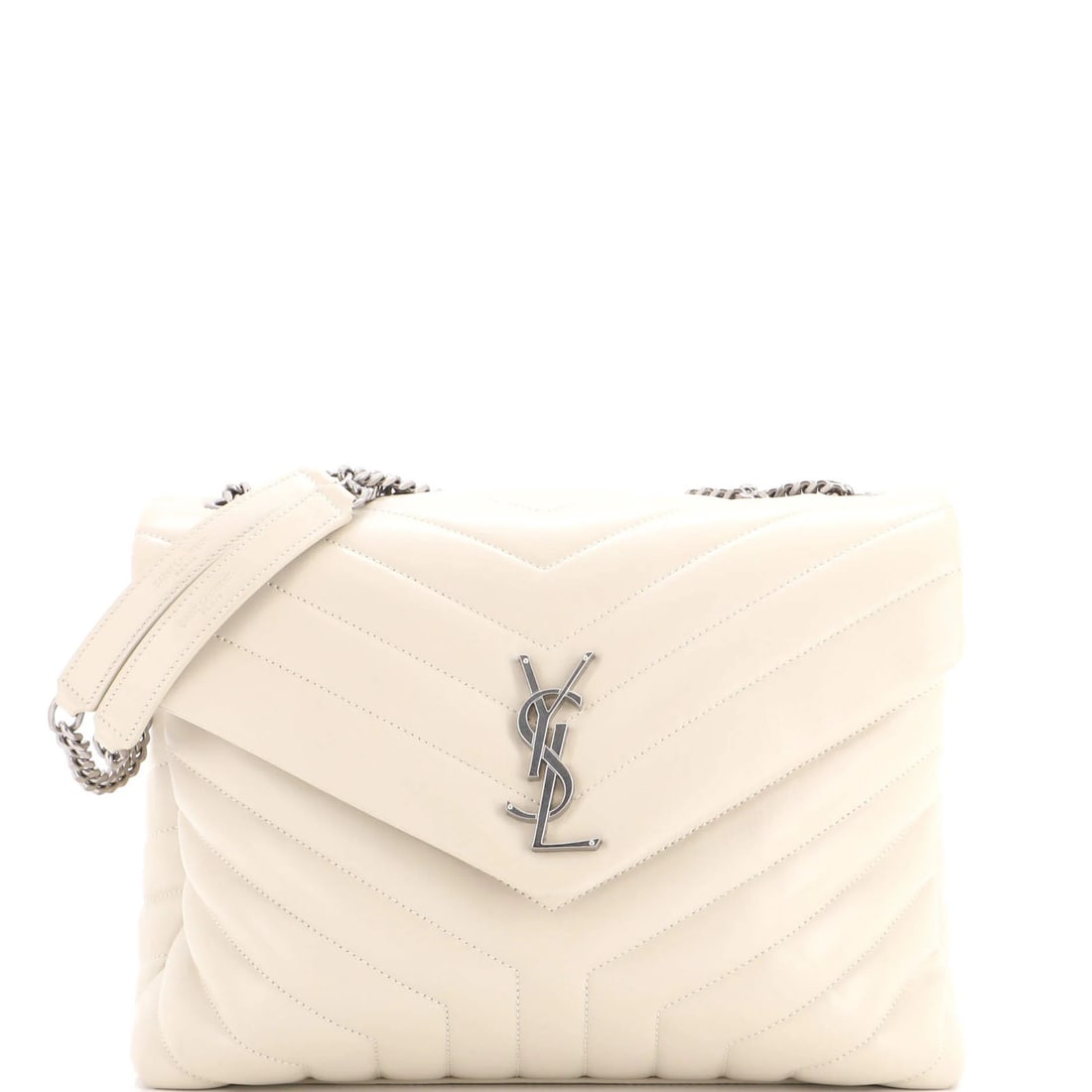Loulou Medium Leather Bag Matelasse Chevron Shoulder Saint Laurent: Loulou Medium Leather Bag Matelasse Chevron Shoulder Saint Laurent The Loulou Medium Leather Bag Matelasse Chevron Shoulder Saint Laurent is a stunning white leather shoulder bag with a classic