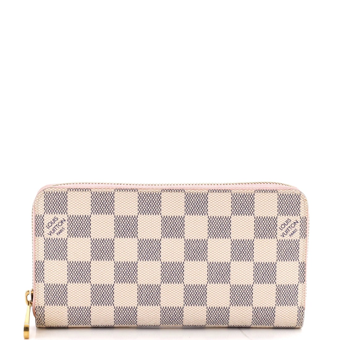 Louis Vuitton XL Damier Wallet Zippy: Louis Vuitton XL Damier Wallet Zippy White Louis Vuitton XL Damier Zippy Wallet with a classic canvas coated exterior and a touch of pink leather interior, adorned with gold hardware. This spacious wa