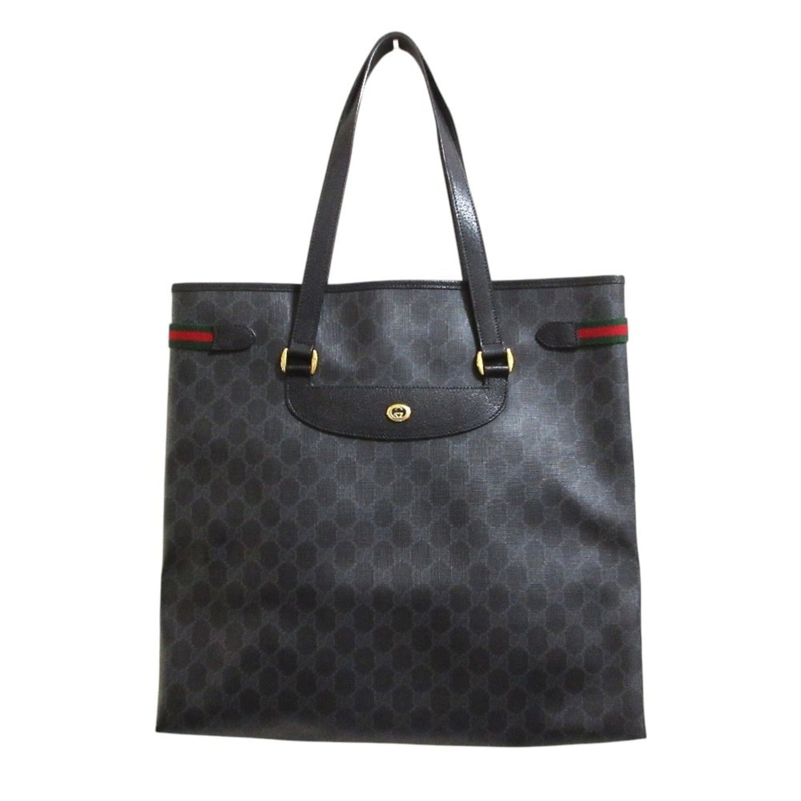 Canvas Leather Bag Gucci Tote: Canvas Leather Bag Gucci Tote Coated canvas and leather construction provides a durable and stylish tote bag. The black color and classic design make it a versatile accessory for everyday use. Measuri