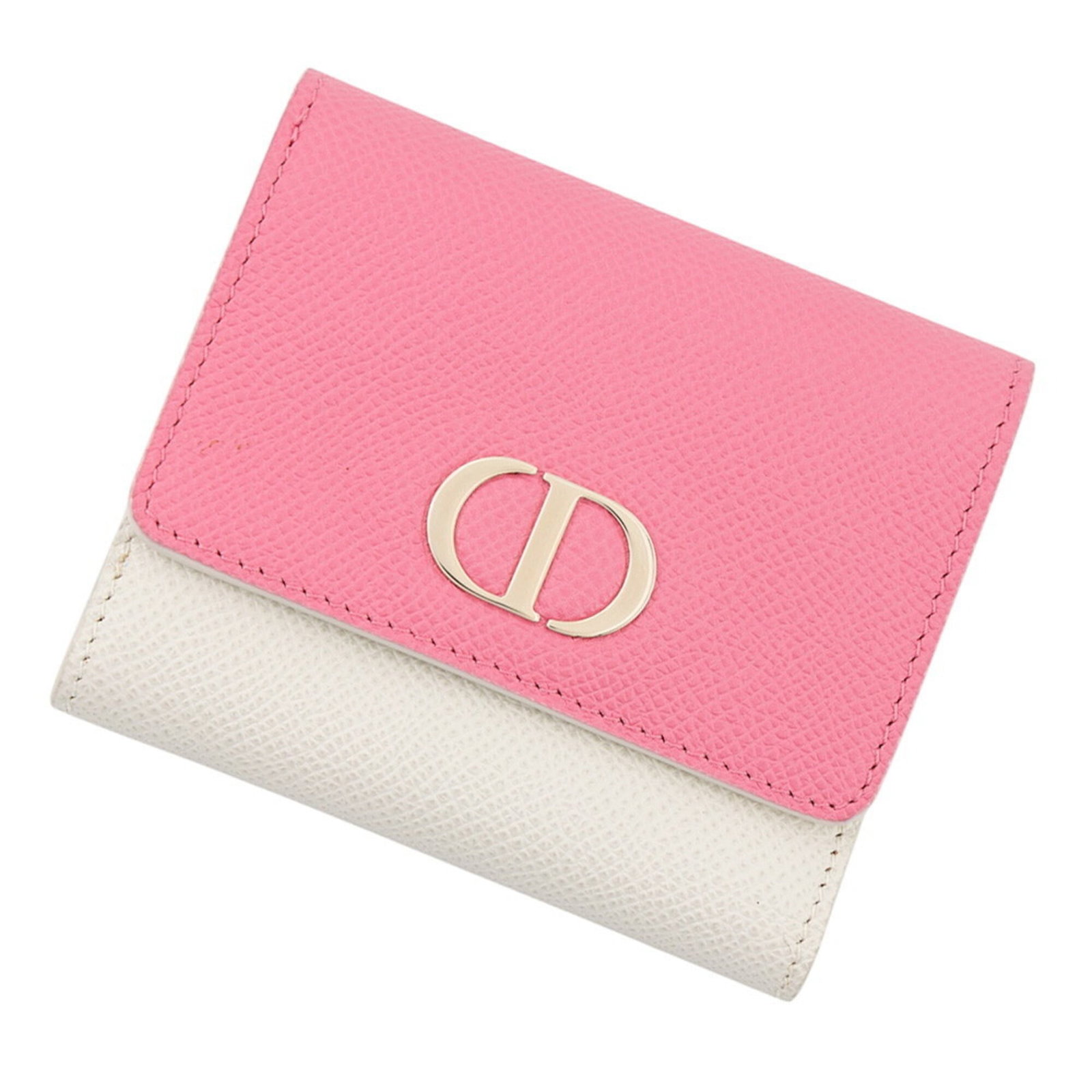 Christian Dior Wallet (Tri-Fold) Leather: Christian Dior Wallet (Tri-Fold) Leather Tri-fold leather wallet from Christian Dior, available in pink and white, features a classic design with a signature touch. Made from high-quality leather, thi