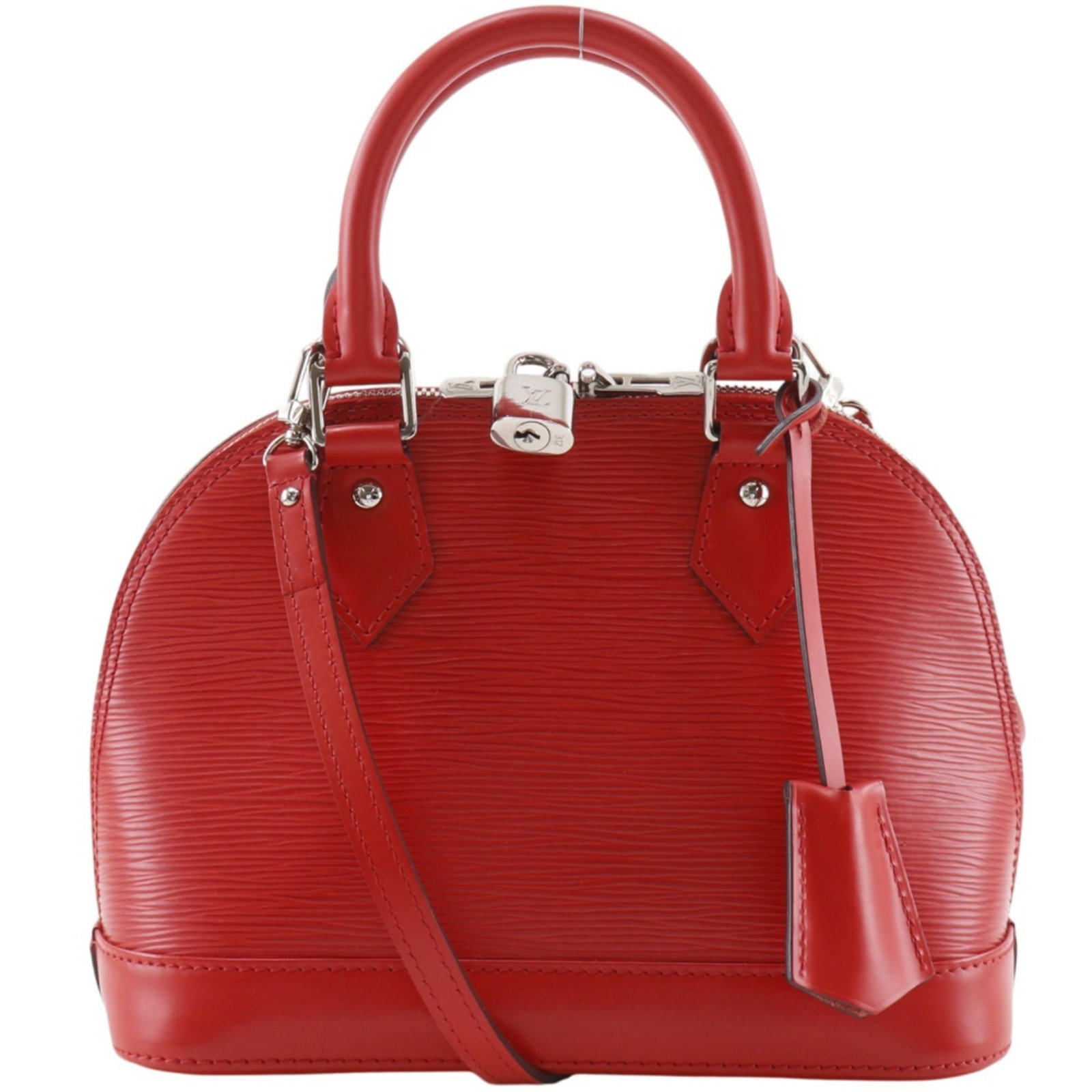 Epi Leather Louis Vuitton Handbag: Epi Leather Louis Vuitton Handbag Epi Leather Louis Vuitton Handbag in Coquelicots Red features a striking design with Epi leather material and a signature. The bag measures 18cm x 24cm x 11cm,