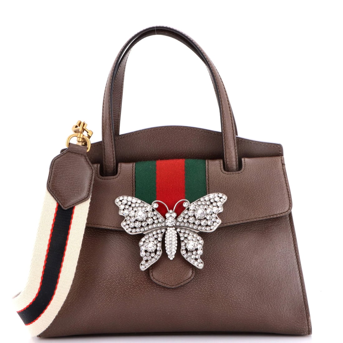 Top Handle Bag Medium Leather Gucci Totem: Top Handle Bag Medium Leather Gucci Totem Medium Leather Gucci Totem Top Handle Bag in Brown, featuring a classic design with a neutral interior and aged silver and gold hardware. The bag's exterior