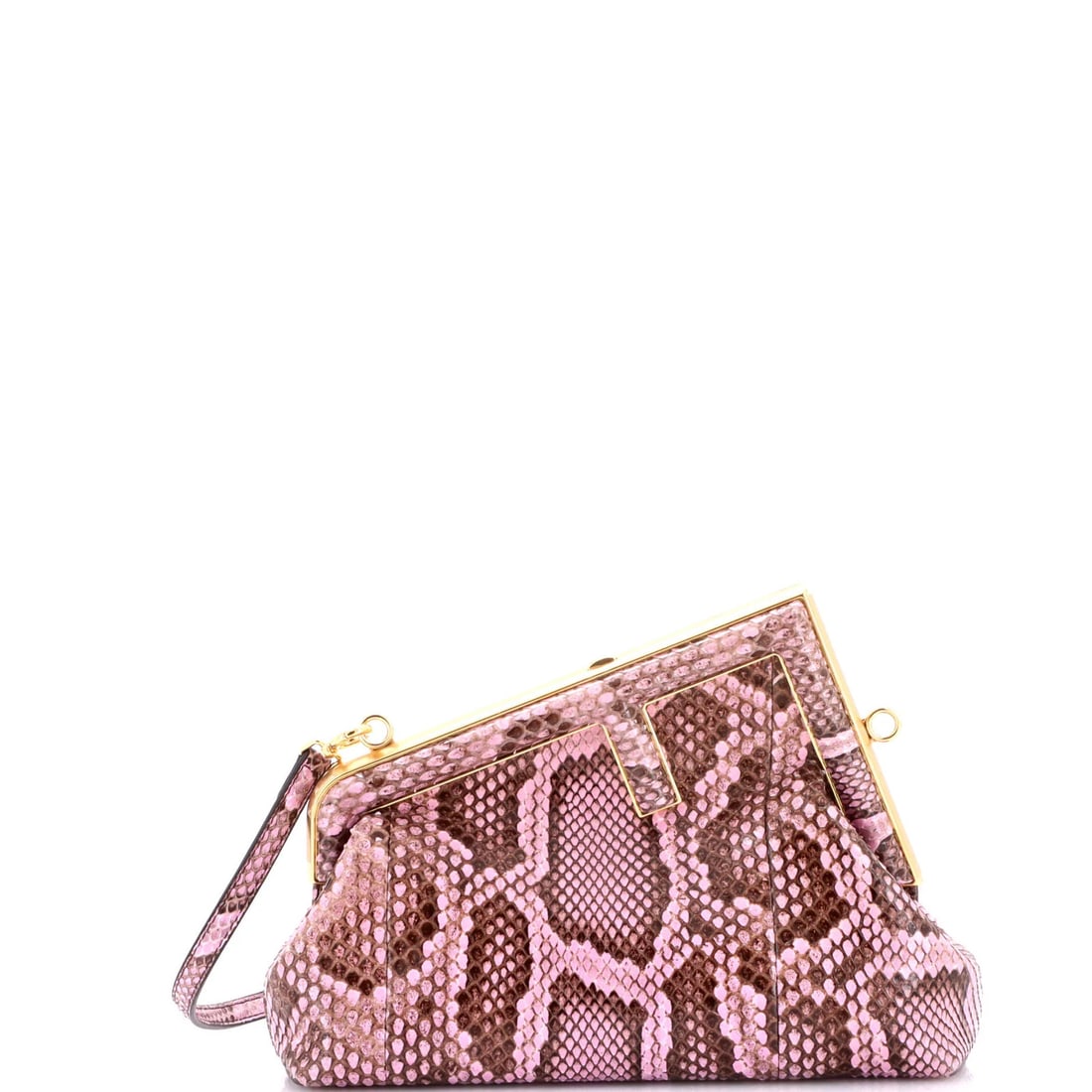 Python Small Bag Fendi First: Python Small Bag Fendi First Python Small Bag Fendi First. This pink python small shoulder bag features a sleek design with a gold hardware accent. With its 7.5" height, 9" width, and 4" depth, it's