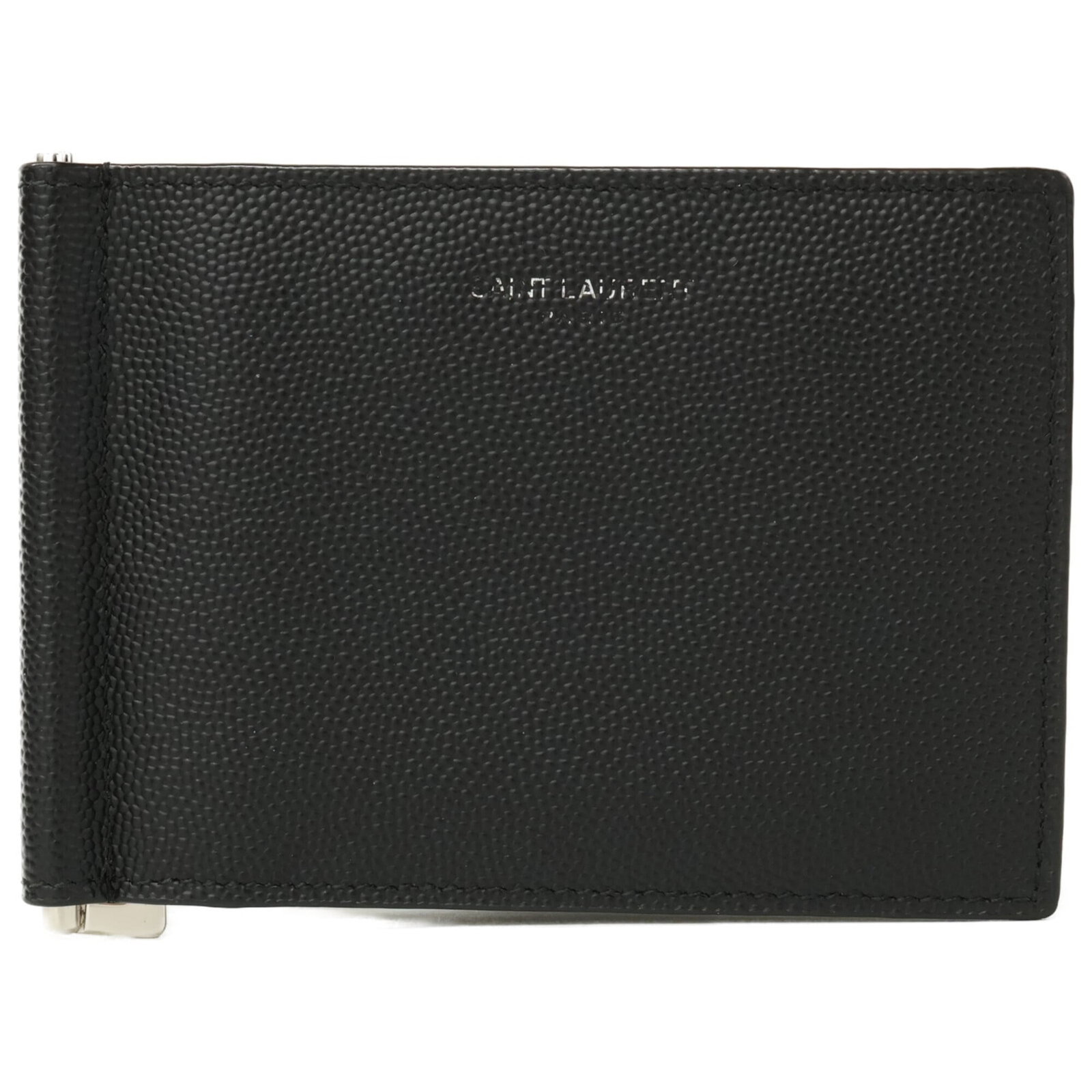 Leather Bi Fold Wallet Saint: Leather Bi Fold Wallet Saint Black leather bi-fold wallet from Saint Laurent, measuring 8.5cm x 12cm. This classic design features a sleek and sophisticated look, making it a timeless accessory for