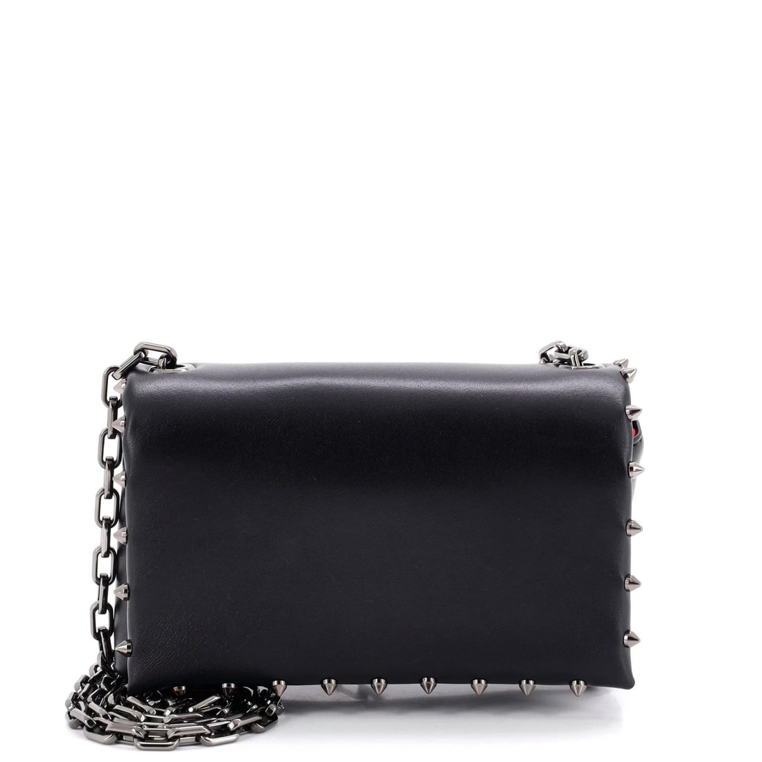 Leather Spiky Chain Crossbody Bag Spiked Christian Louboutin: Leather Spiky Chain Crossbody Bag Spiked Christian Louboutin This Christian Louboutin Spiky Flap Chain Crossbody Bag features a striking black leather exterior with a spiky design, adding an edgy