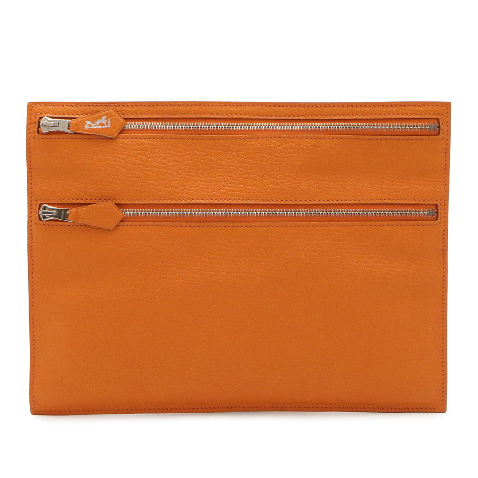 Pouch Bag Clutch Leather Hermes: Pouch Bag Clutch Leather Hermes Orange Leather Pouch Bag Clutch from Hermes, France, features a vibrant color and sleek design, measuring 18.5cm x 25cm. Made from high-quality leather, this clutch