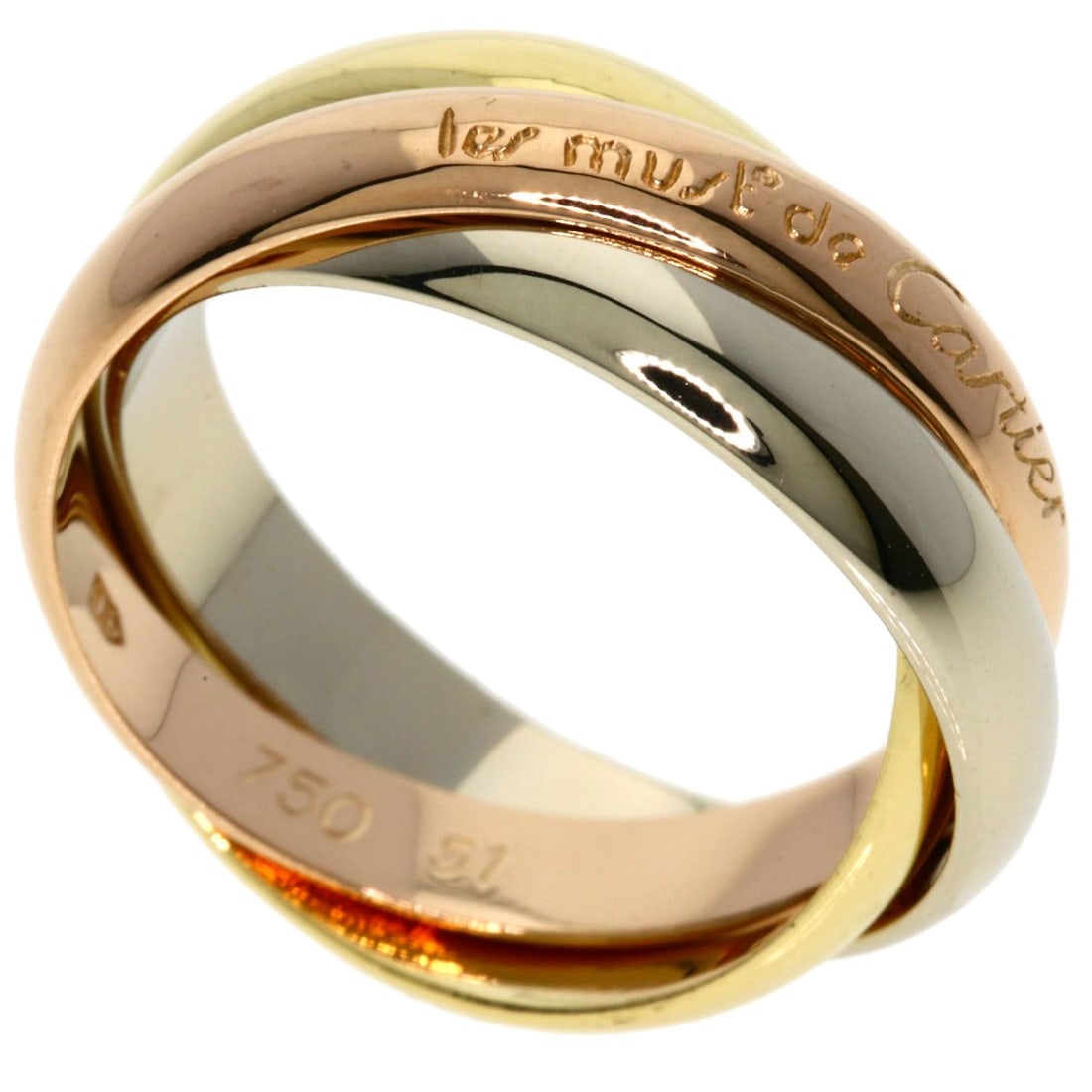 Cartier Trinity #51 Ring K18 Yellow Gold 18K Pink Gold: Cartier Trinity #51 Ring K18 Yellow Gold 18K Pink Gold Cartier Trinity #51 Ring in K18 Yellow Gold features a unique design with a signature. This 18K pink gold piece is a standalone ring with no