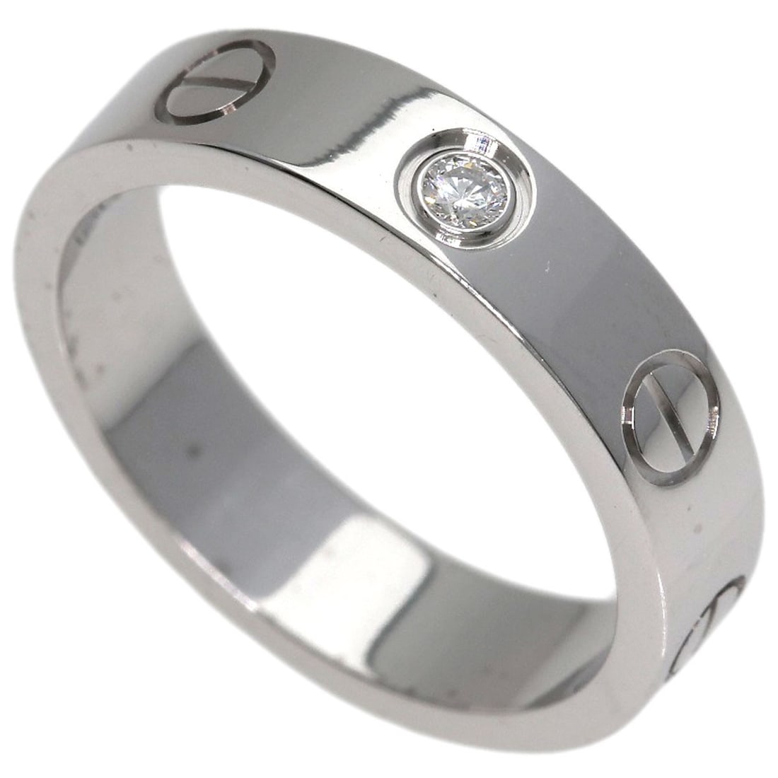 Cartier Mini Love Ring 1P Diamond #46 Ring K18 White Gold: Cartier Mini Love Ring 1P Diamond #46 Ring K18 White Gold Cartier's Mini Love Ring 1P is a sleek and sophisticated design, featuring a K18 white gold setting that adds a touch of luxury to this