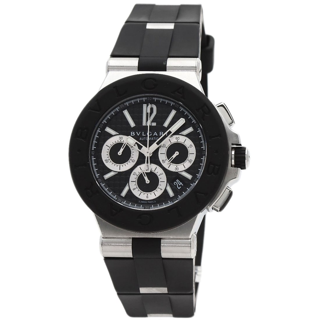 Bvlgari Diagono Chronograph Watches Dg42Svch Stainless Steel/ Rubber: Bvlgari Diagono Chronograph Watches Dg42Svch Stainless Steel/ Rubber Stainless Steel and Rubber Bvlgari Diagono Chronograph Watch. This 42mm mechanical automatic chronograph watch features a silver