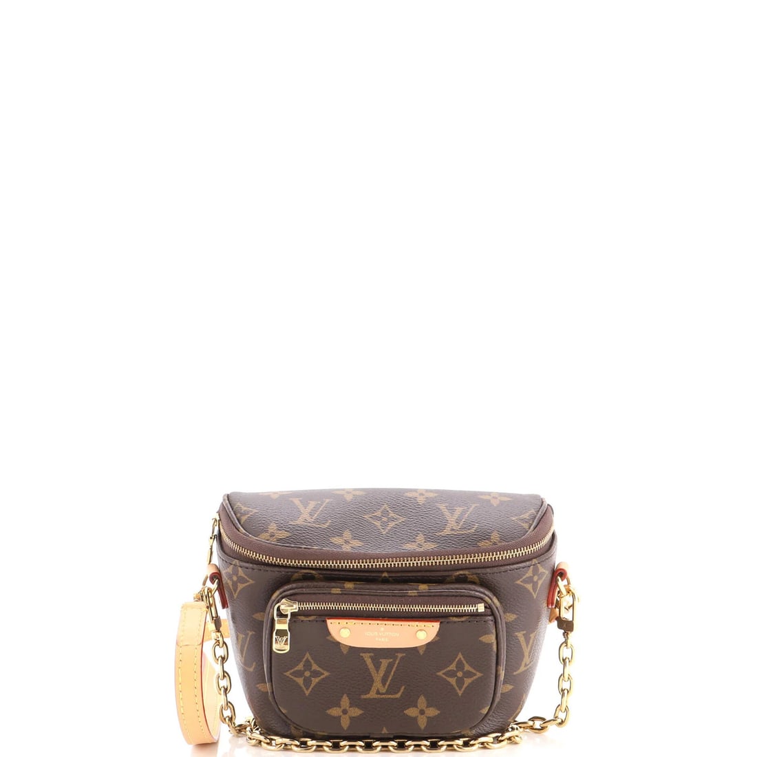 Mini Canvas Monogram Bum Bag Louis Vuitton: Mini Canvas Monogram Bum Bag Louis Vuitton Brown Mini Canvas Monogram Bum Bag with Gold Hardware, featuring a classic Louis Vuitton design and a stylish, compact size. The bag's exterior is made of