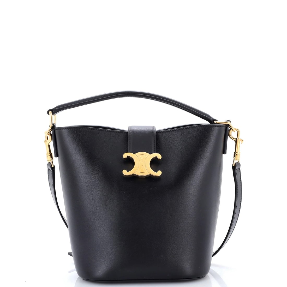 Bag Small Louise Leather Celine: Bag Small Louise Leather Celine Small Louise Leather Celine Bag in Black. This classic bucket bag features a sleek black leather exterior with minor scuffs and scratches, and a matching black leather