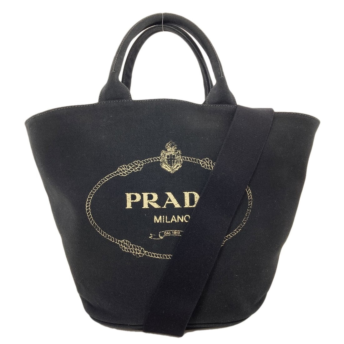 Prada 1Bg163 Canapa 2Way Tote Bag Canvas: Prada 1Bg163 Canapa 2Way Tote Bag Canvas Black canvas tote bag with 2-way design from PRADA, a timeless and versatile style. The bag's canvas exterior provides a durable and stylish touch. Item