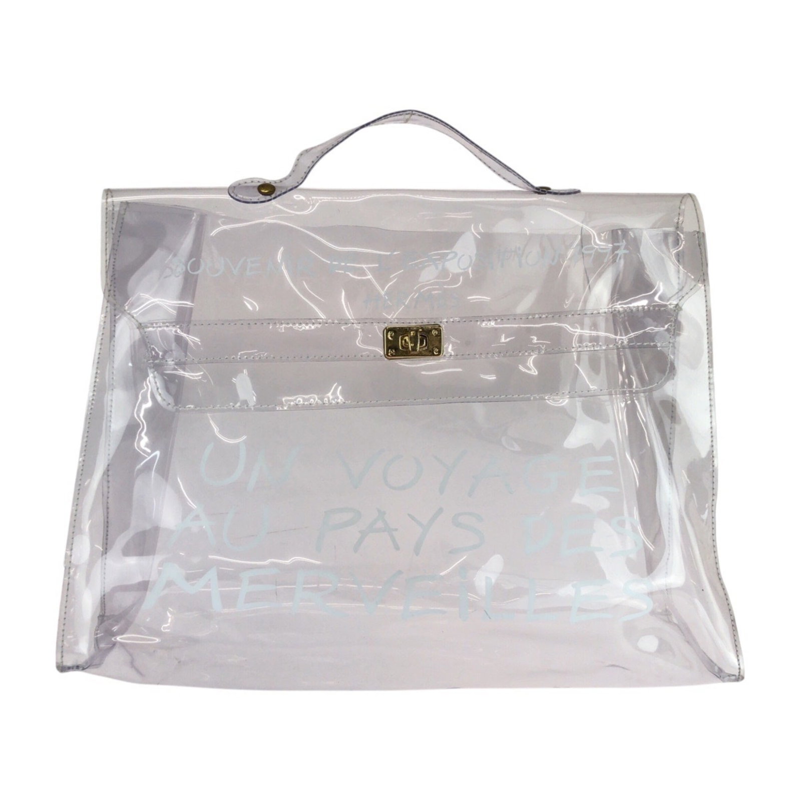 Handbag Hermes Vinyl: Handbag Hermes Vinyl The clear vinyl handbag from Herm?s measures 28cm x 40cm x 12cm and features a sleek, minimalist design. This stylish accessory is crafted from high-quality vinyl material and
