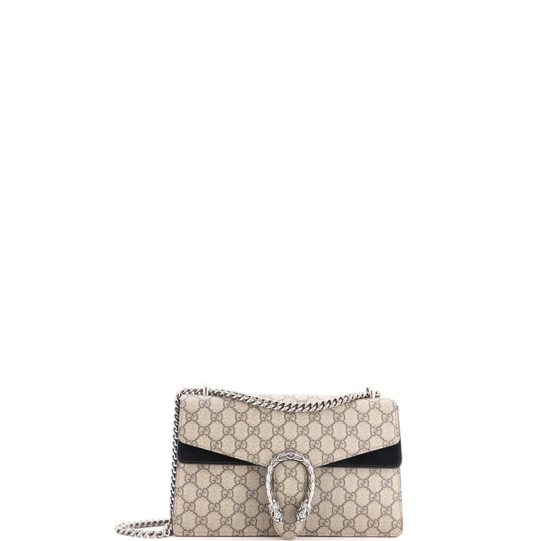 Small coated canvas bag GG Gucci Dionysus: Small coated canvas bag GG Gucci Dionysus Small GG Gucci Dionysus Cross Body Bag in Brown Canvas Coated Exterior. This small Dionysus bag features a brown canvas coated exterior with suede and canvas 