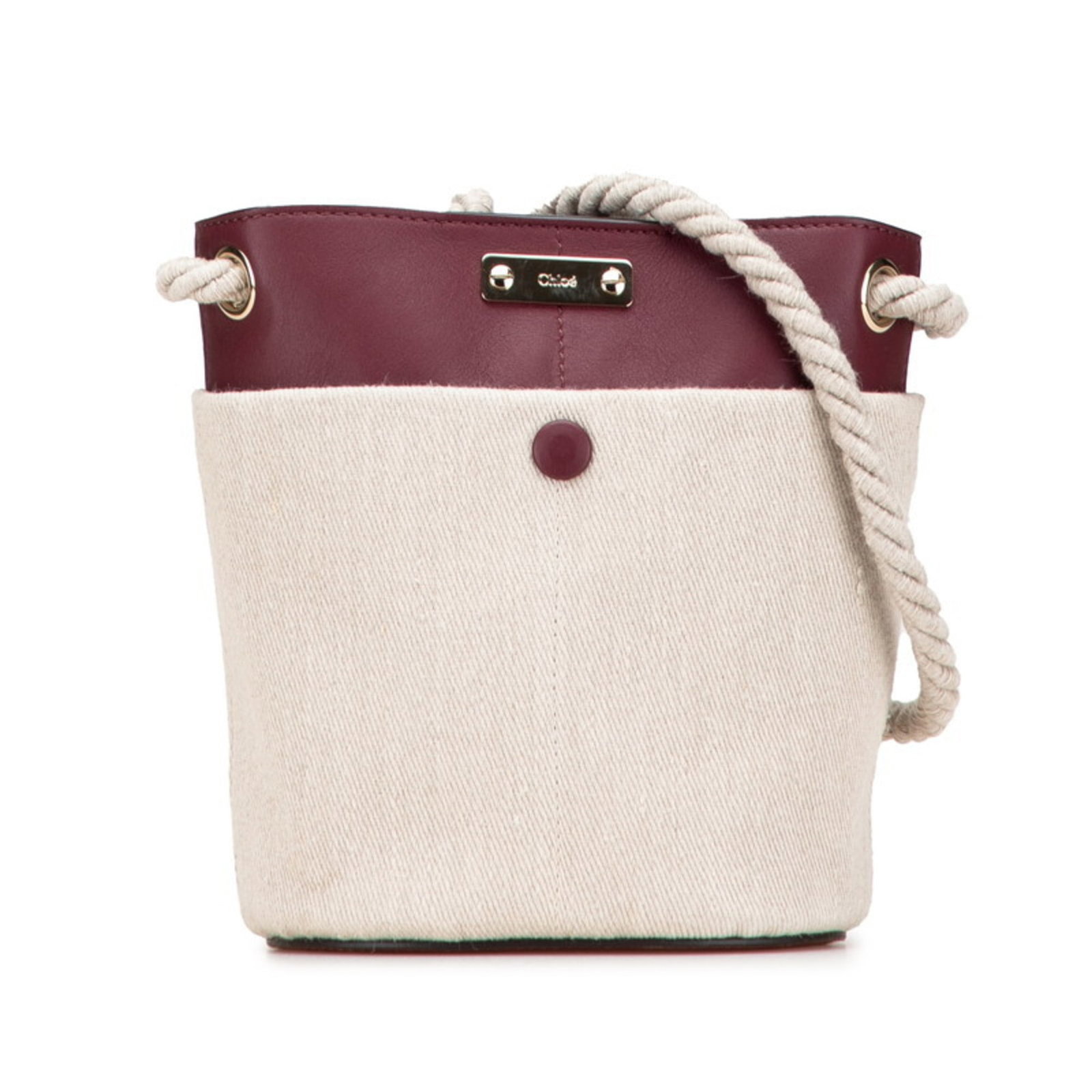 Linen Shoulder Bag Leather Chlo: Linen Shoulder Bag Leather Chlo Linen and leather blend in this elegant shoulder bag from Chlo, available in a versatile beige and wine color combination. Measuring 18cm x 15cm x 10cm, it features a