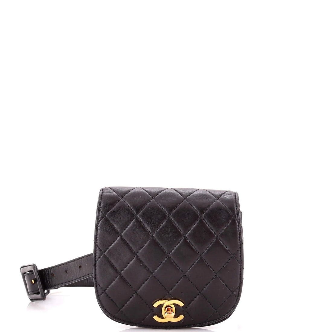 Quilted Leather Small Chanel Vintage Belt Bag Flap: Quilted Leather Small Chanel Vintage Belt Bag Flap Small Quilted Leather Chanel Vintage Flap Belt Bag Flap in Black. This small quilted leather belt bag features a classic flap design and gold hardwar