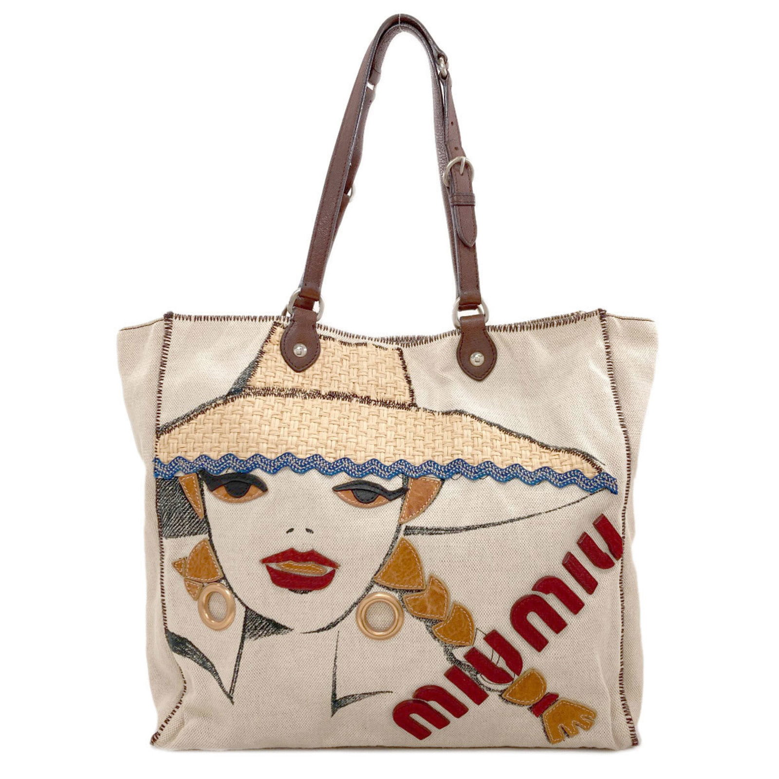 Canvas Miu Tote Bag: Canvas Miu Tote Bag Canvas Miu Tote Bag - A stylish and spacious tote bag made from high-quality canvas, featuring a classic beige color that adds a touch of sophistication to any outfit. Measuring
