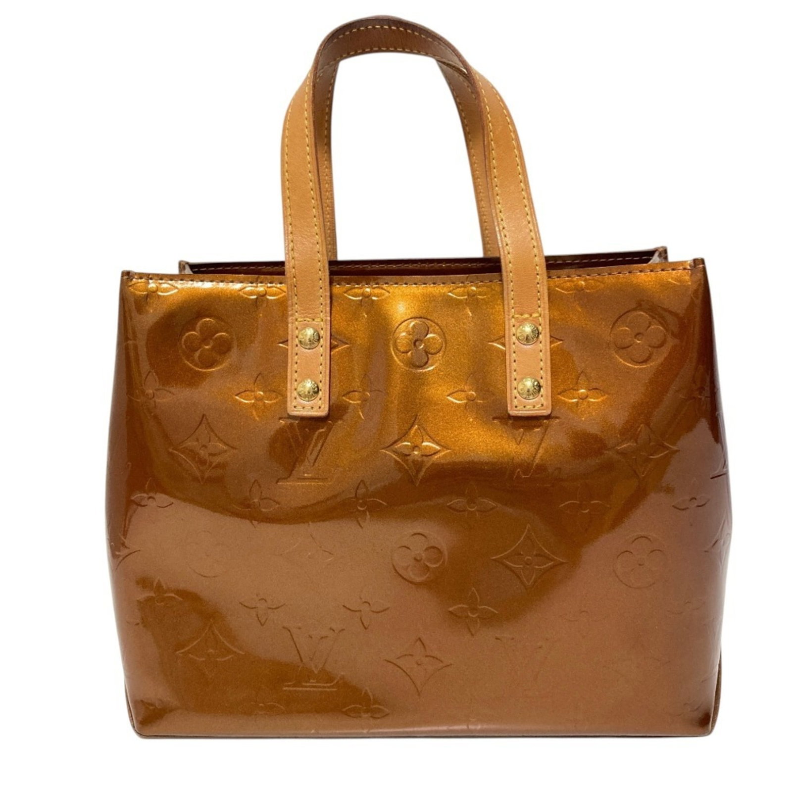 Vuitton Handbag Monogram Vernis Louis: Vuitton Handbag Monogram Vernis Louis Monogram Vernis Louis Vuitton Handbag, a striking bronze-colored accessory with a distinctive monogram pattern, boasts a sleek 18cm x 23cm x 10cm design. The