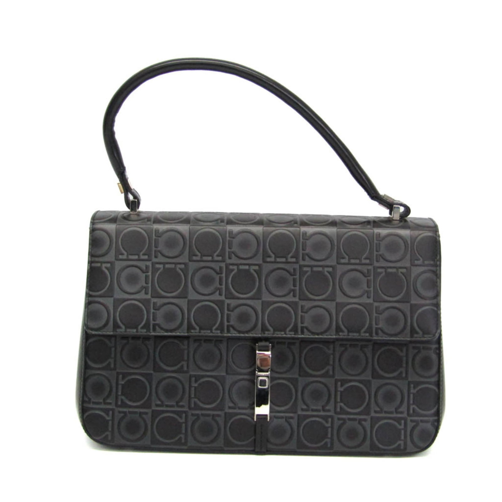 Salvatore Ferragamo Handbag Leather: Salvatore Ferragamo Handbag Leather Black embossed leather, a classic design, and a sleek piston strap closure make this Salvatore Ferragamo Gancini handbag a stylish accessory for women. The zipper