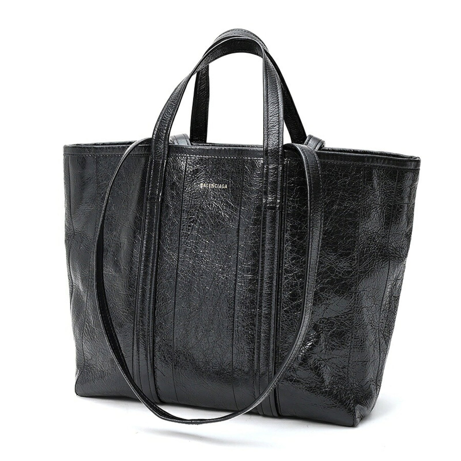Bag Leather Tote Balenciaga: Bag Leather Tote Balenciaga Black leather tote bag from Balenciaga, measuring 28.5cm x 32cm x 14.5cm, made from high-quality leather material. This stylish tote features a classic design with a sleek