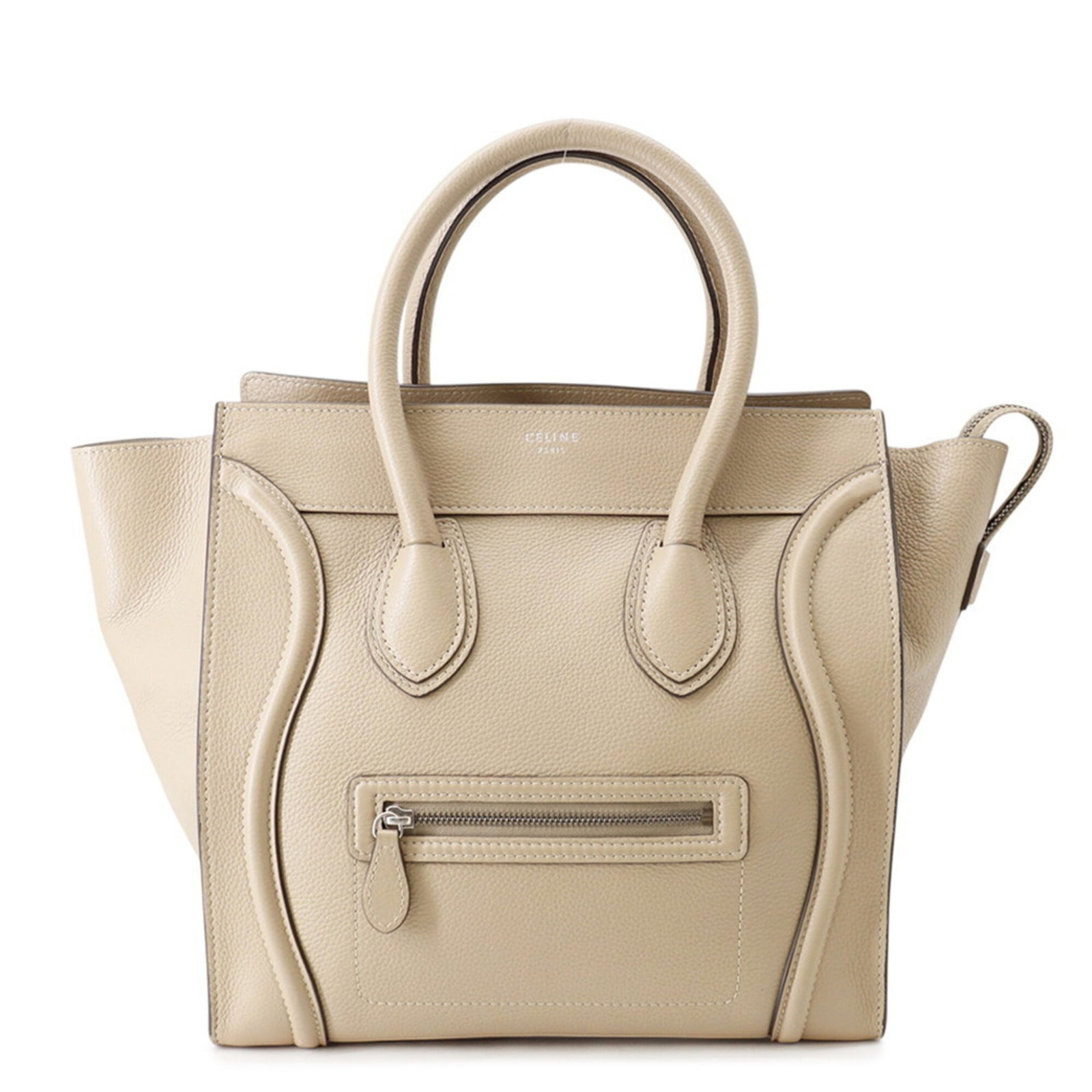 Celine Handbag Leather: Celine Handbag Leather Beige Celine Handbag Leather. Made from high-quality Italian leather, this 33cm x 30.5cm x 17.5cm handbag features a classic design that exudes timeless elegance. The signature