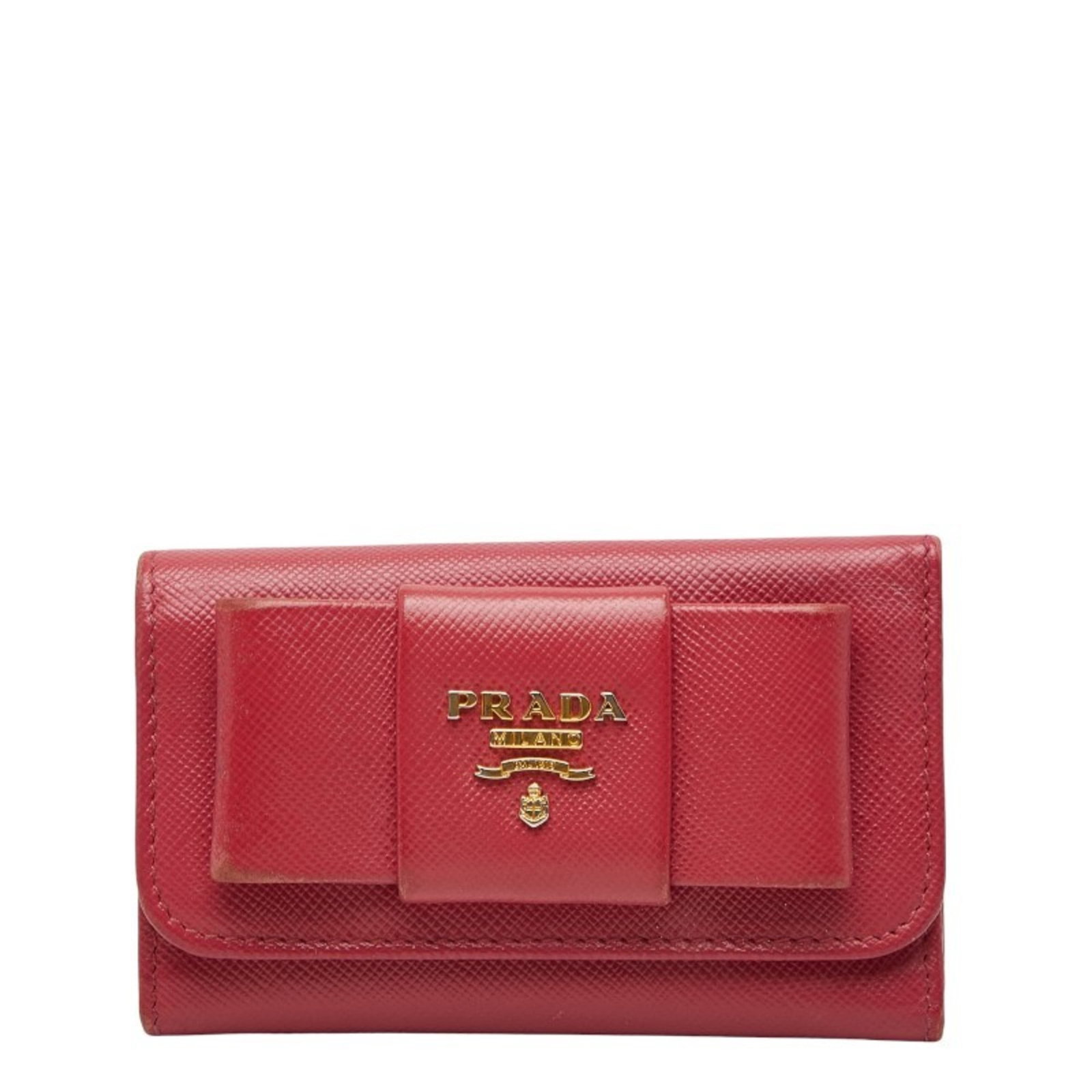 Keycase Leather by Prada: Keycase Leather by Prada Saffiano leather construction provides durability and sophistication to this sleek keycase by Prada. With six key hooks and a compact 6cm x 10.5cm x 1.5cm size, it's the perfe